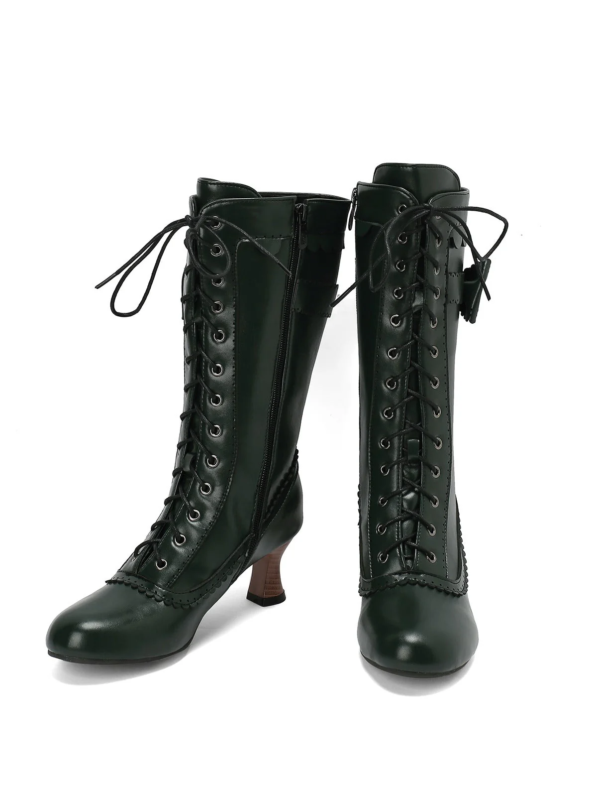 Leder Bogen Schnürung Wadenhohe Stiefel - Image 28