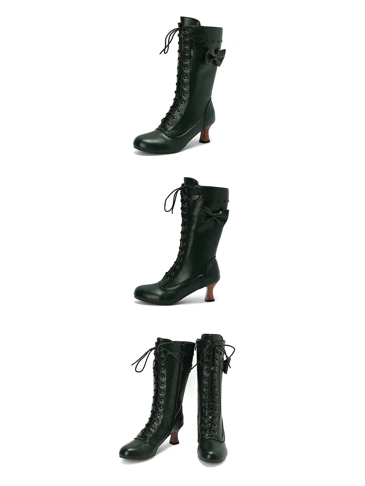 Leder Bogen Schnürung Wadenhohe Stiefel - Image 29