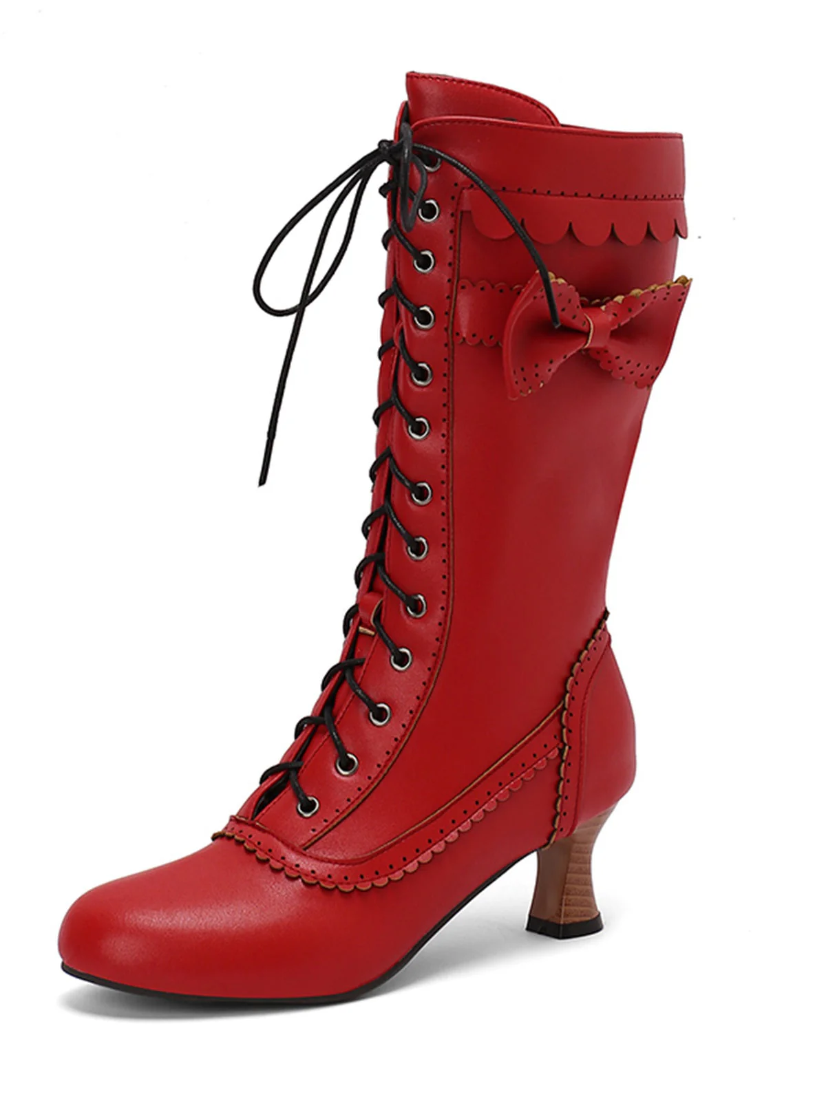 Leder Bogen Schnürung Wadenhohe Stiefel - Image 30