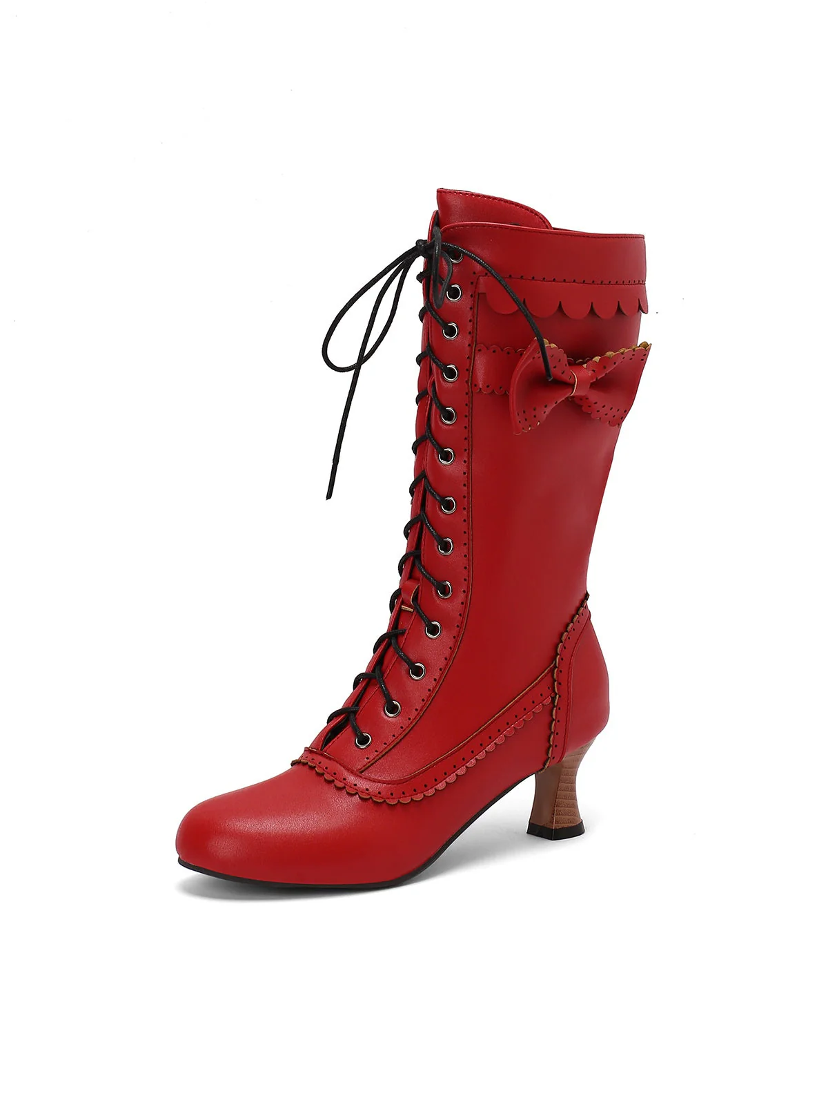Leder Bogen Schnürung Wadenhohe Stiefel - Image 33
