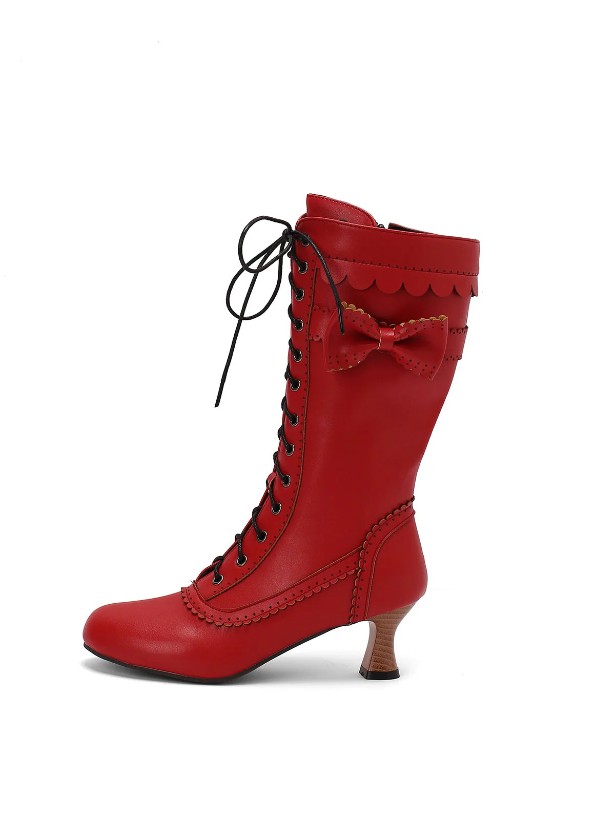 Leder Bogen Schnürung Wadenhohe Stiefel - Image 34