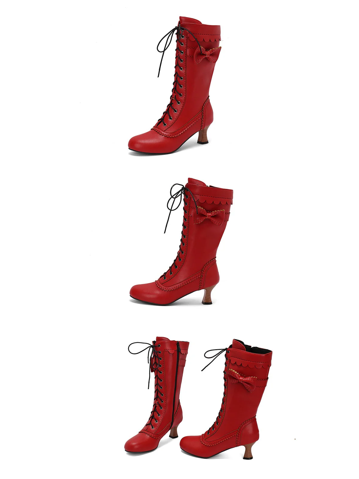 Leder Bogen Schnürung Wadenhohe Stiefel - Image 36