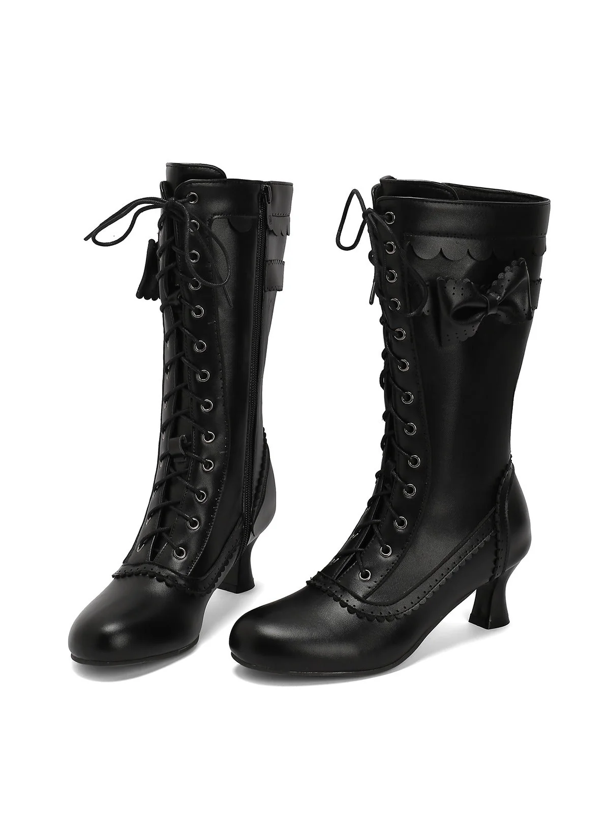 Leder Bogen Schnürung Wadenhohe Stiefel - Image 4