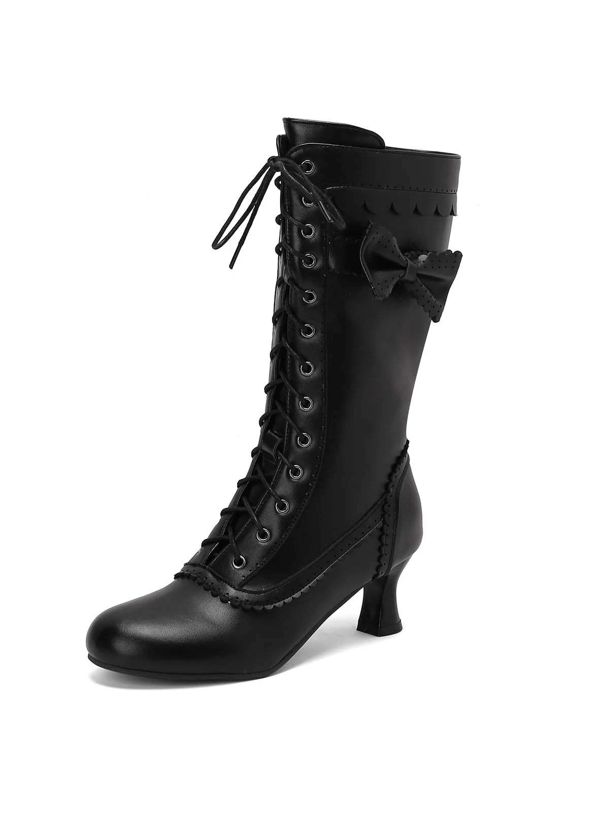 Leder Bogen Schnürung Wadenhohe Stiefel - Image 5