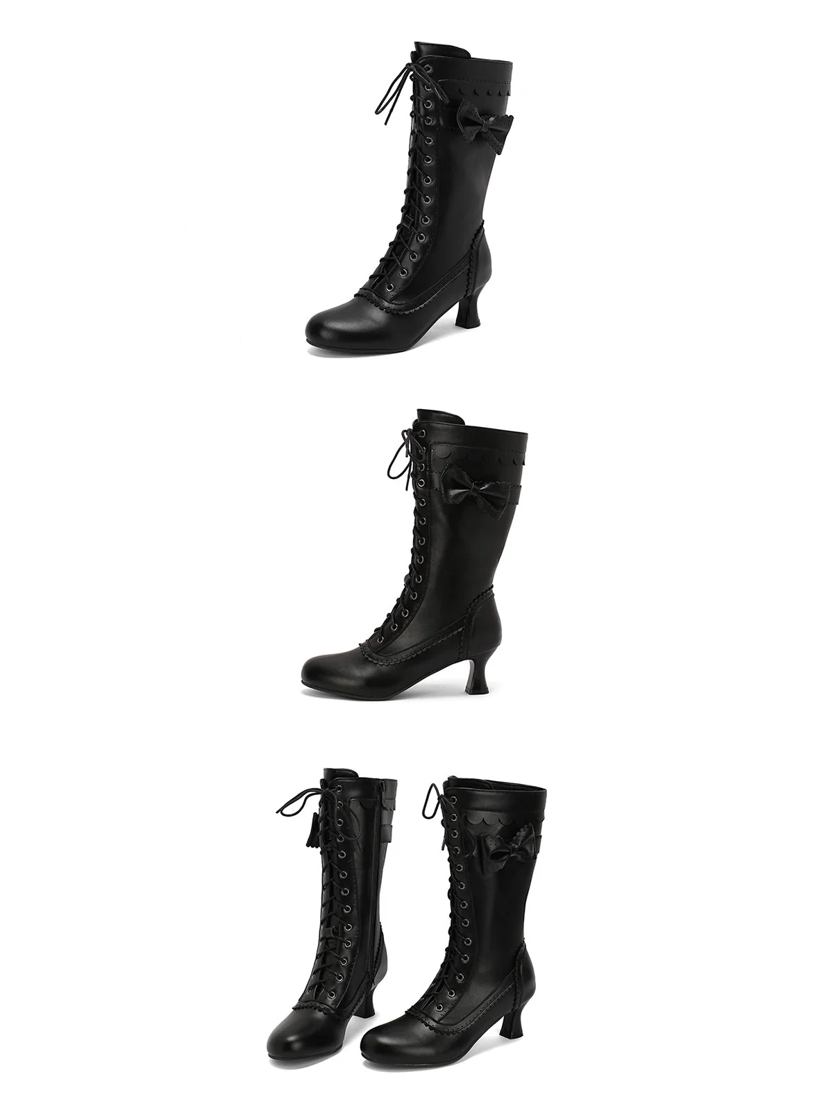 Leder Bogen Schnürung Wadenhohe Stiefel - Image 7