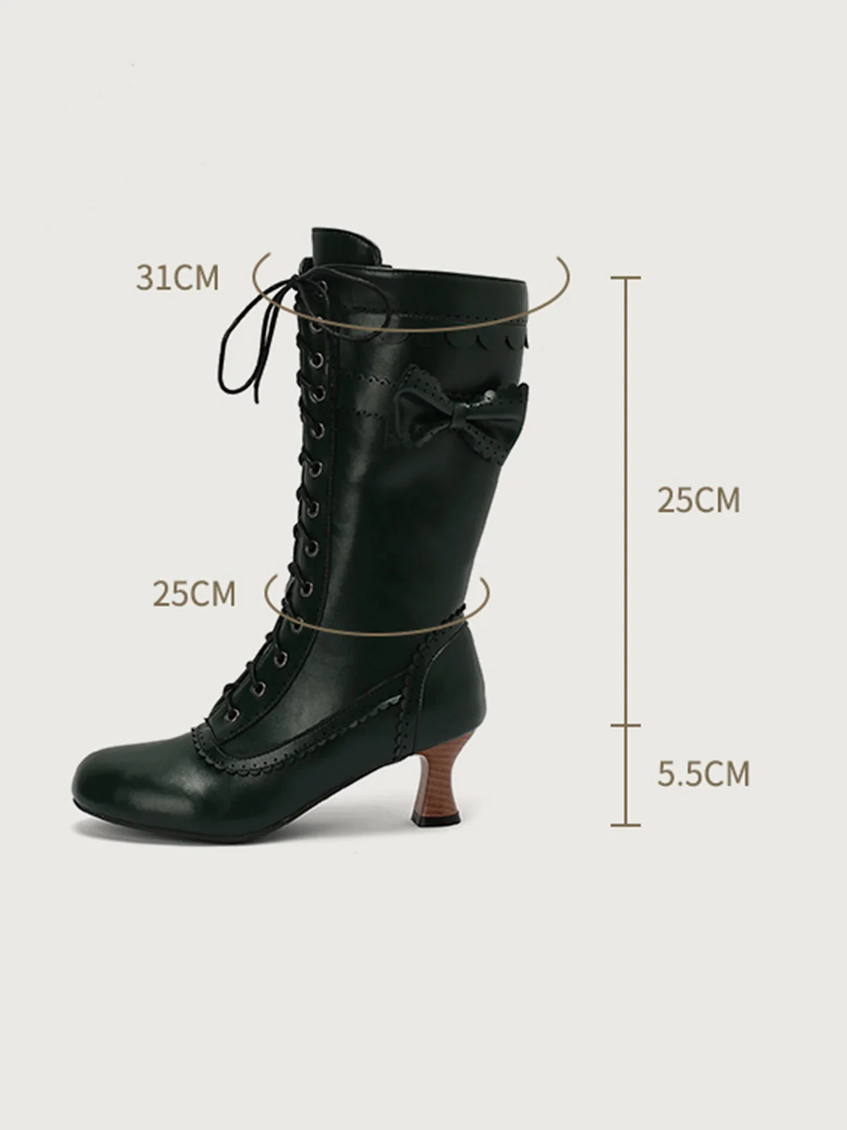 Leder Bogen Schnürung Wadenhohe Stiefel - Image 8