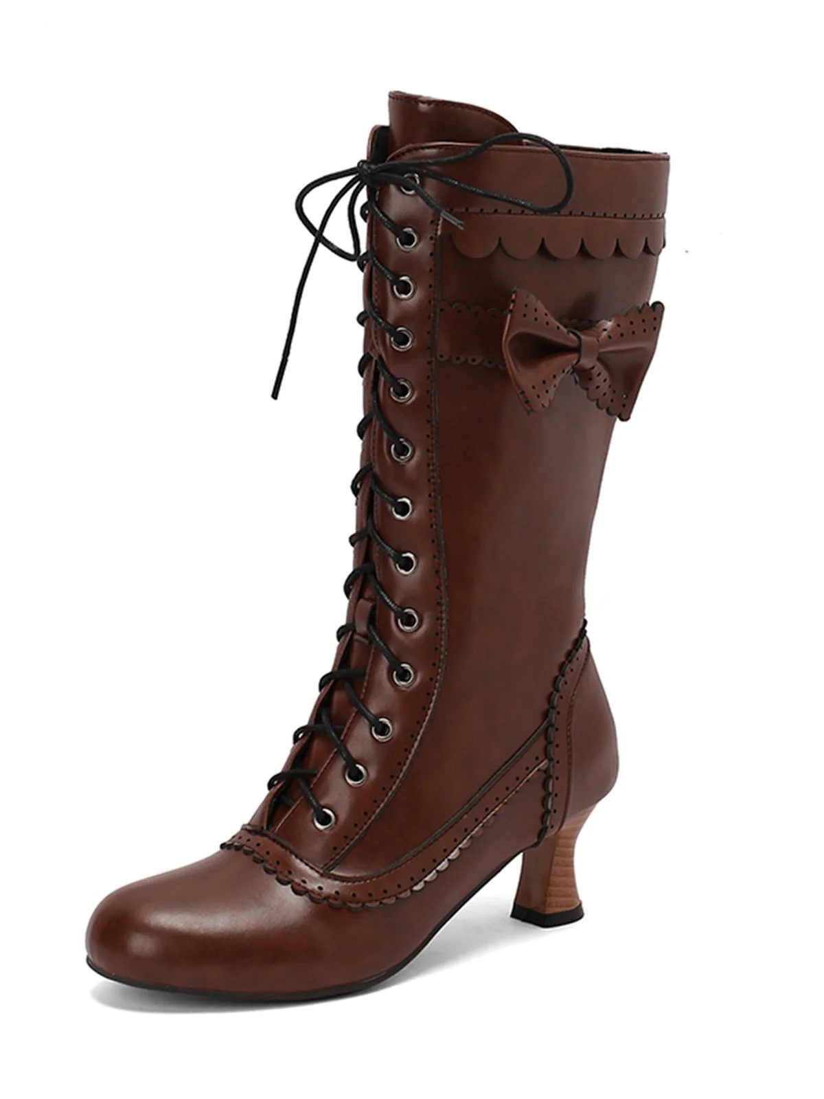 Leder Bogen Schnürung Wadenhohe Stiefel - Image 9