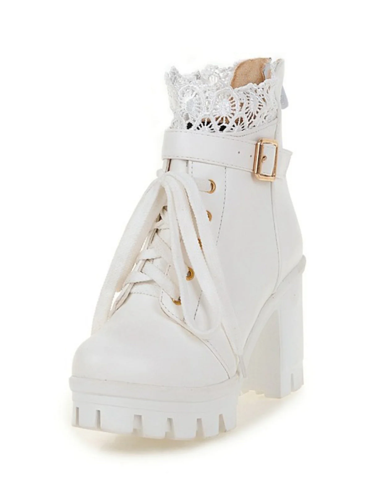 Leder Spitze Patchwork High Heel Ankle Stiefel - Image 2
