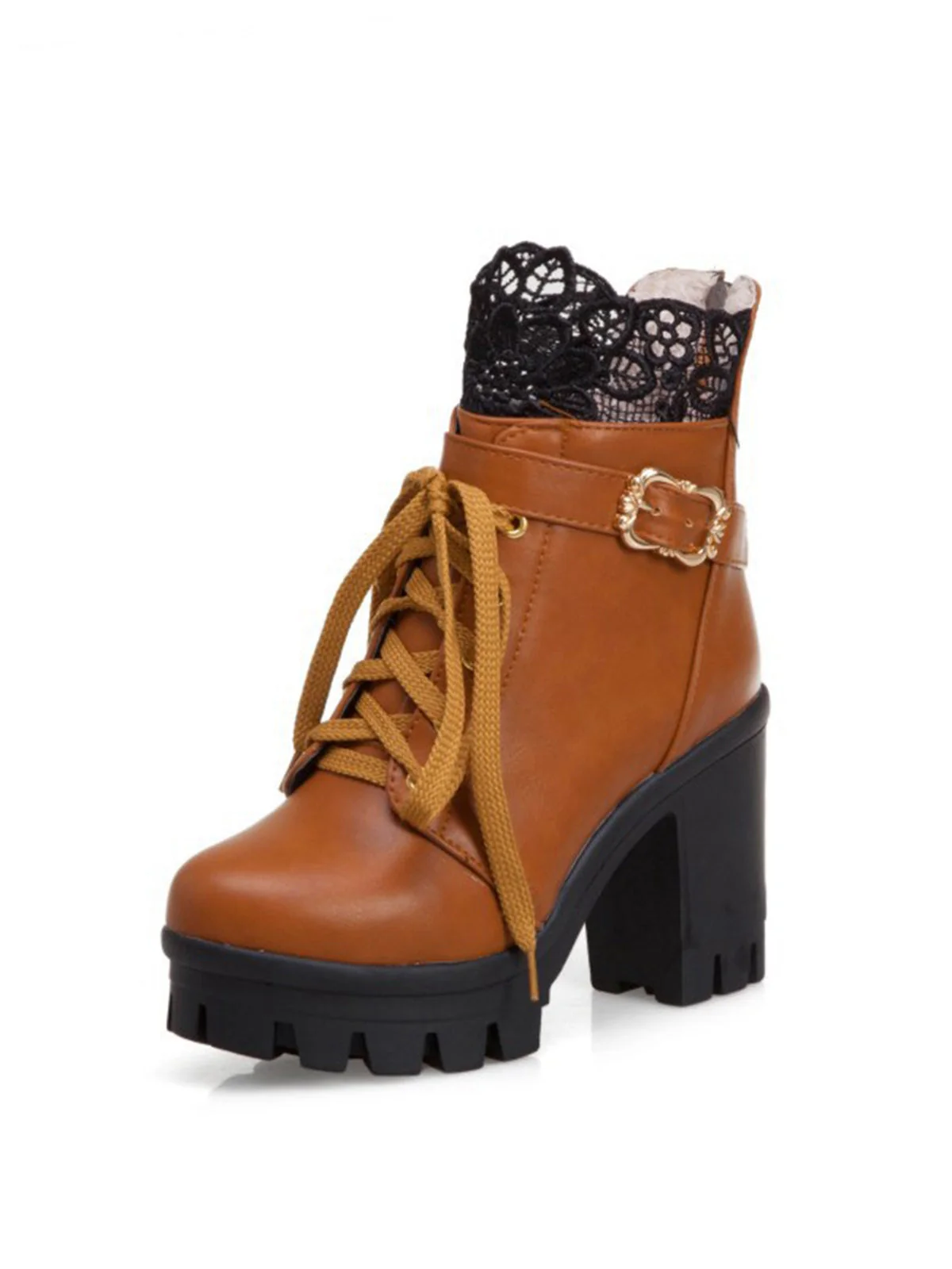 Leder Spitze Patchwork High Heel Ankle Stiefel - Image 3