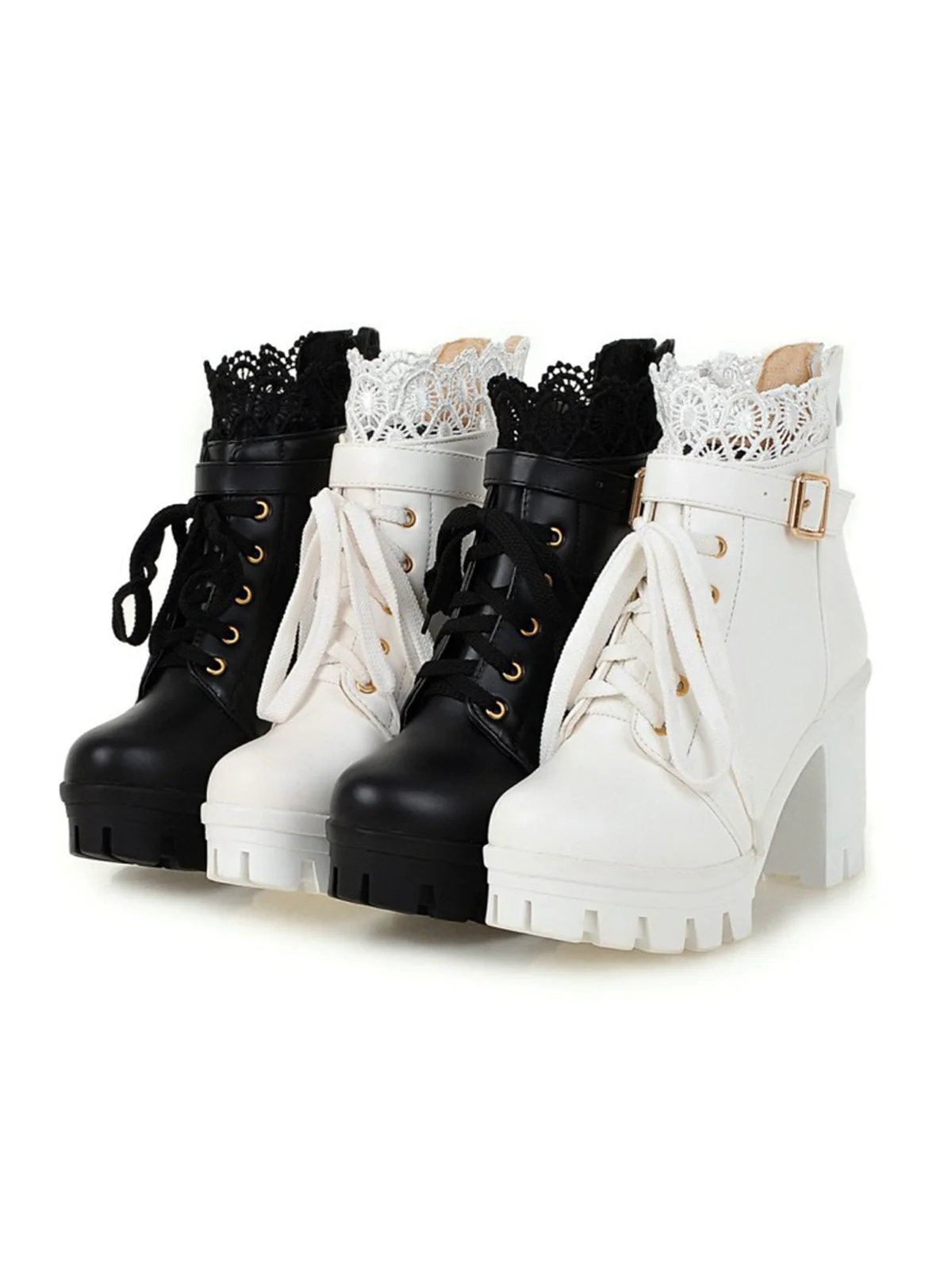 Leder Spitze Patchwork High Heel Ankle Stiefel - Image 7