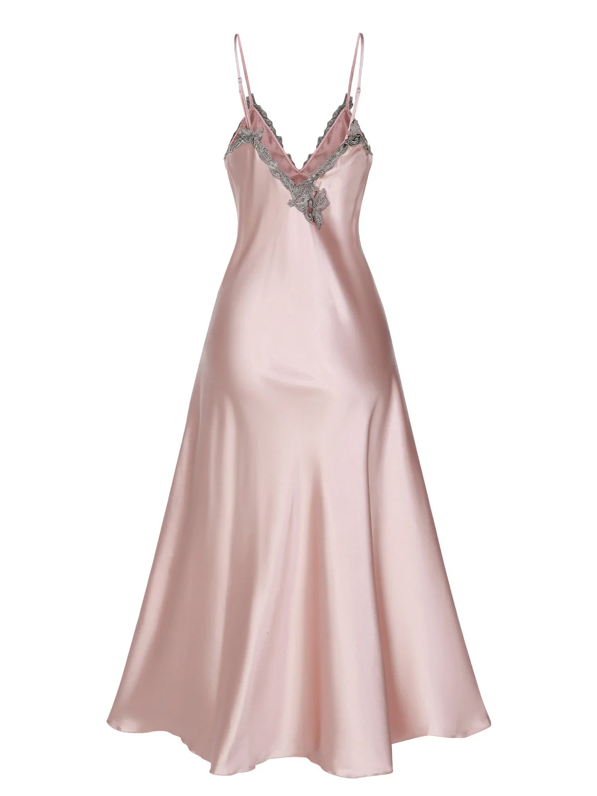 Lila 1930er Bestickt Kunstsatin Riemen Nachthemd - Image 11