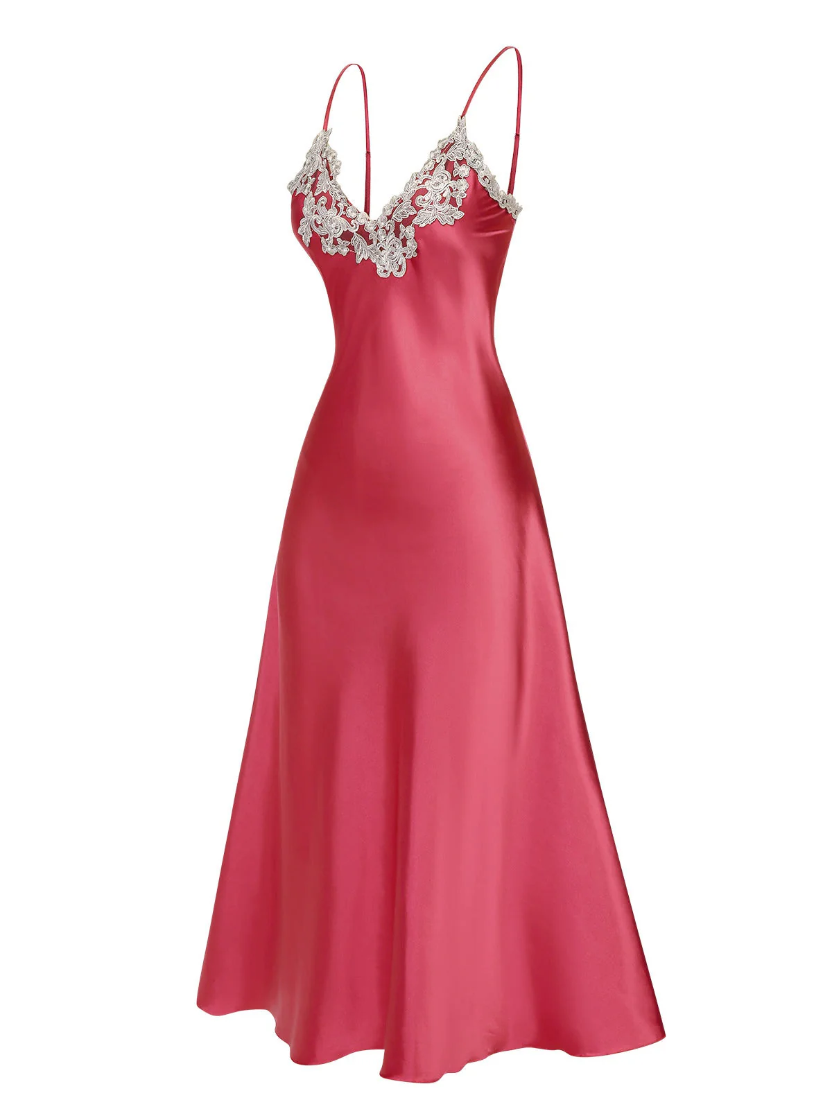 Lila 1930er Bestickt Kunstsatin Riemen Nachthemd - Image 17