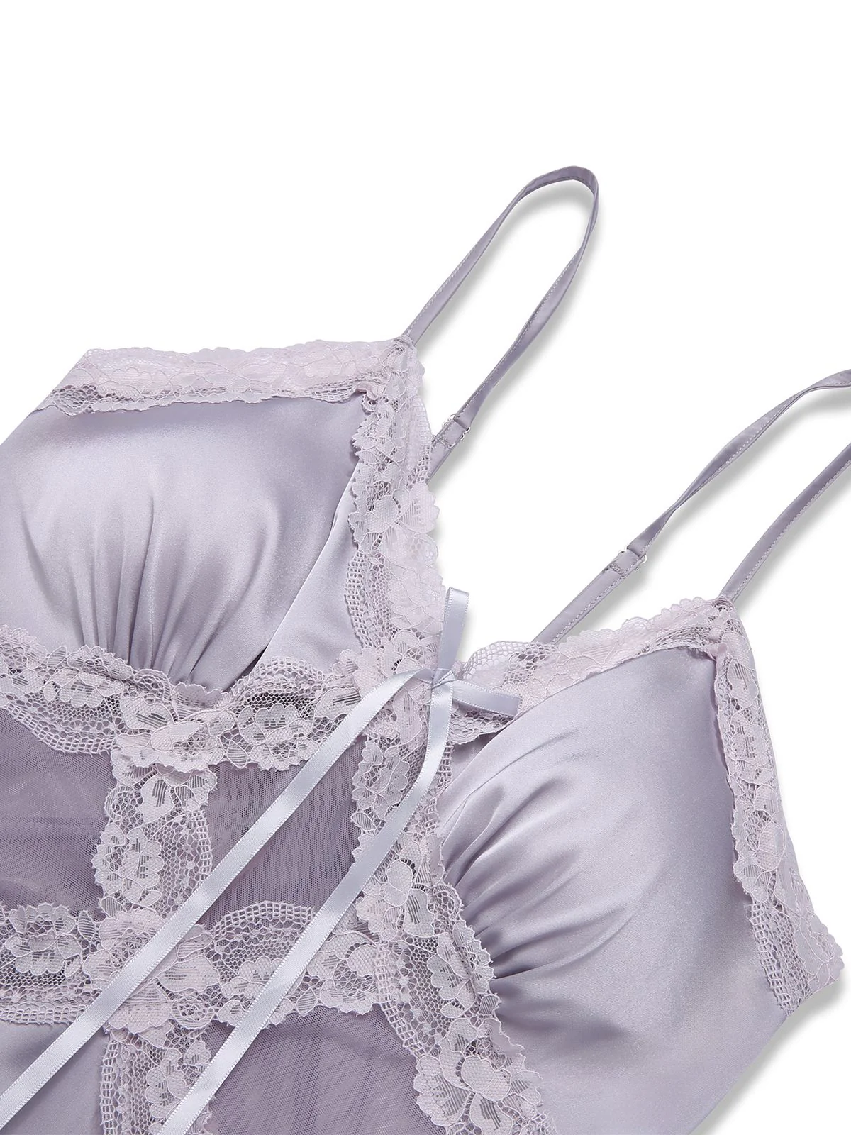 Lila 1930er Träger Spitze Patchwork Satin Nachthemden - Image 3