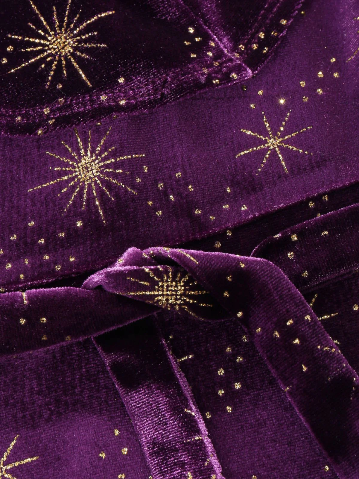 Lila 1940er Samt V-Ausschnitt Stern Rüschen Kleid - Image 4