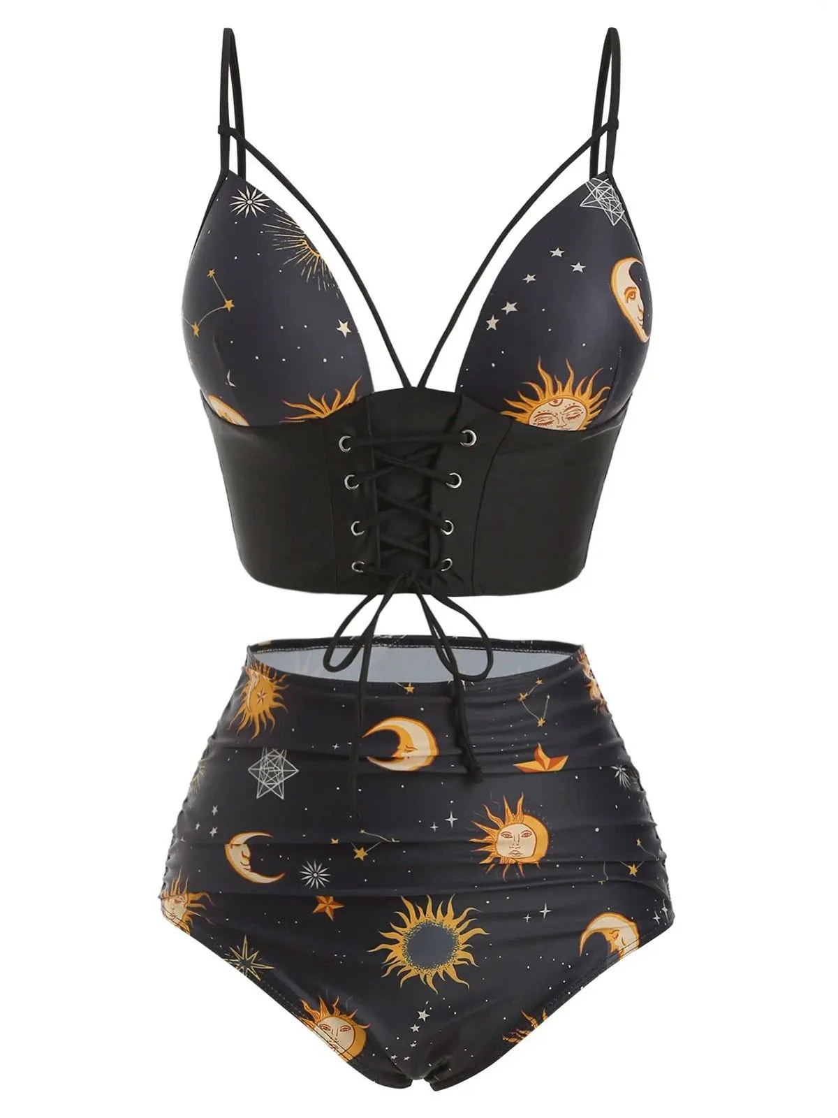[Vorverkauf] Lila 40er Sonne Mond Sterne Badeanzug mit Schnürung - Image 5