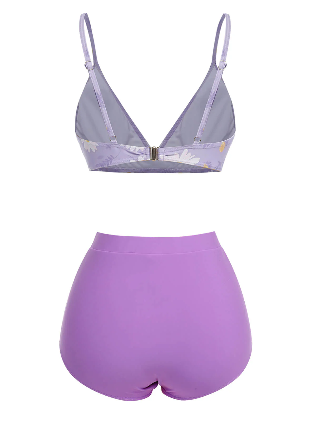 Lila 1950er Gänseblümchen Bogen Gurt Badeanzug - Image 4