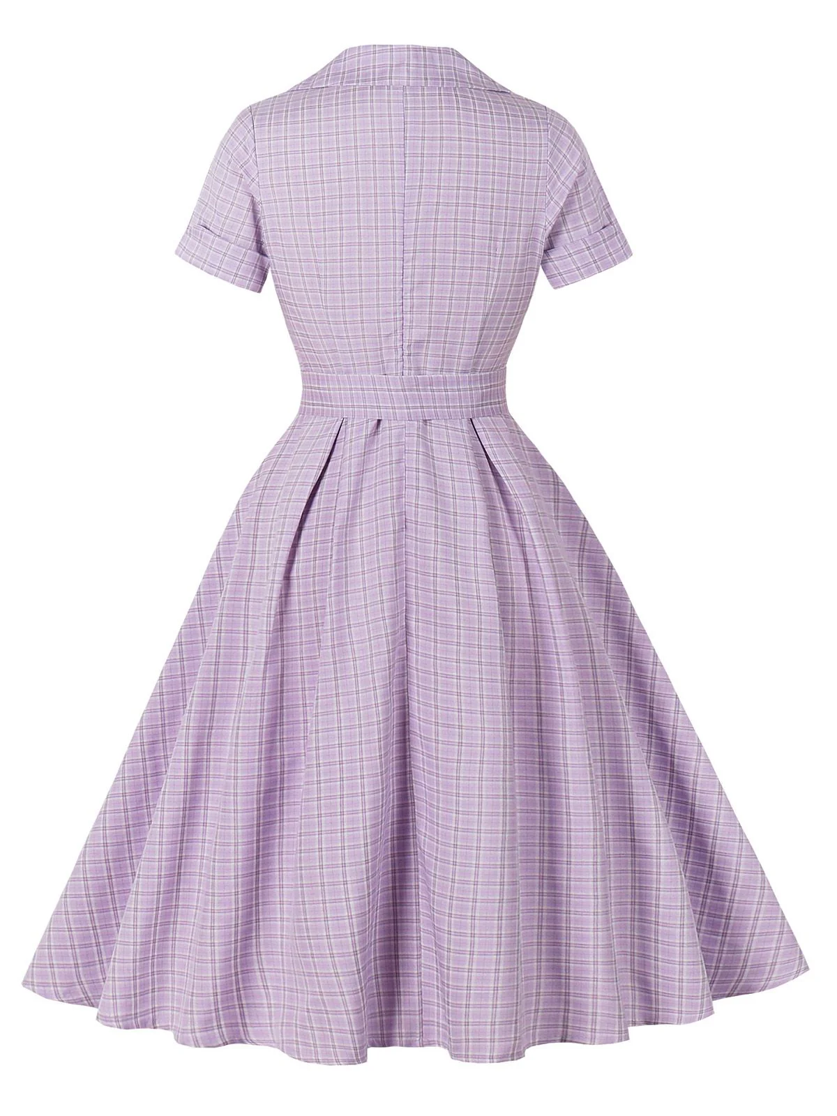 Lila 1950er Kariert Quadratischer Hals Knopf Swing Kleid - Image 4