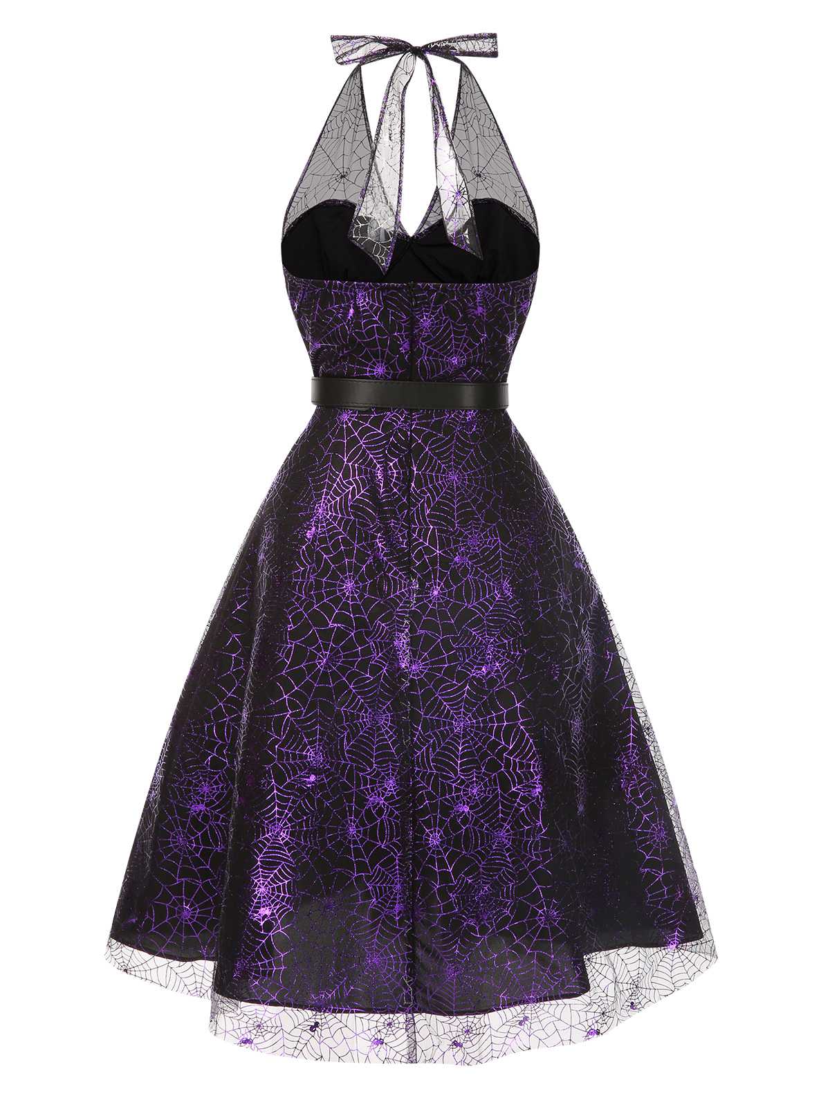 Lila 1950er Halloween Laser Masche Spinnennetz Halter Kleid - Image 3