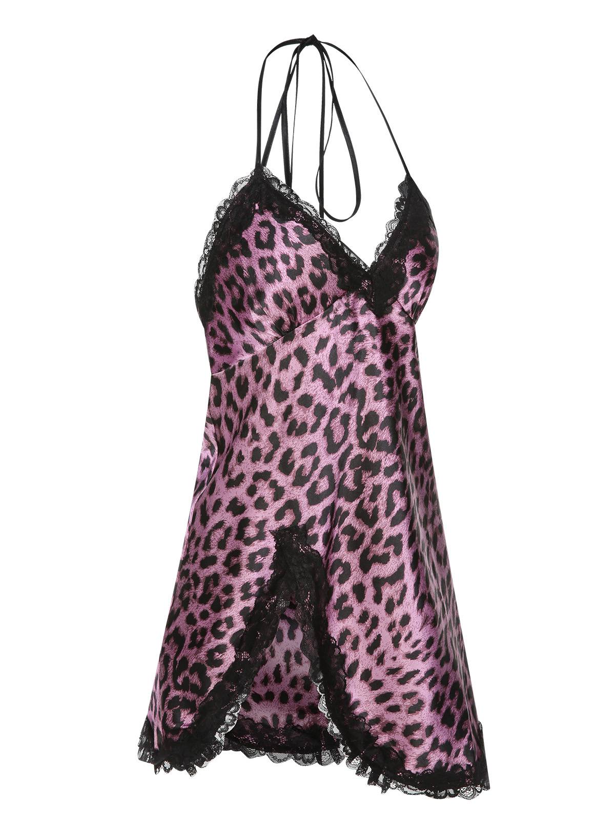 Lila 1950er Leopard Spitze Patchwork Träger Nachtwäsche - Image 2