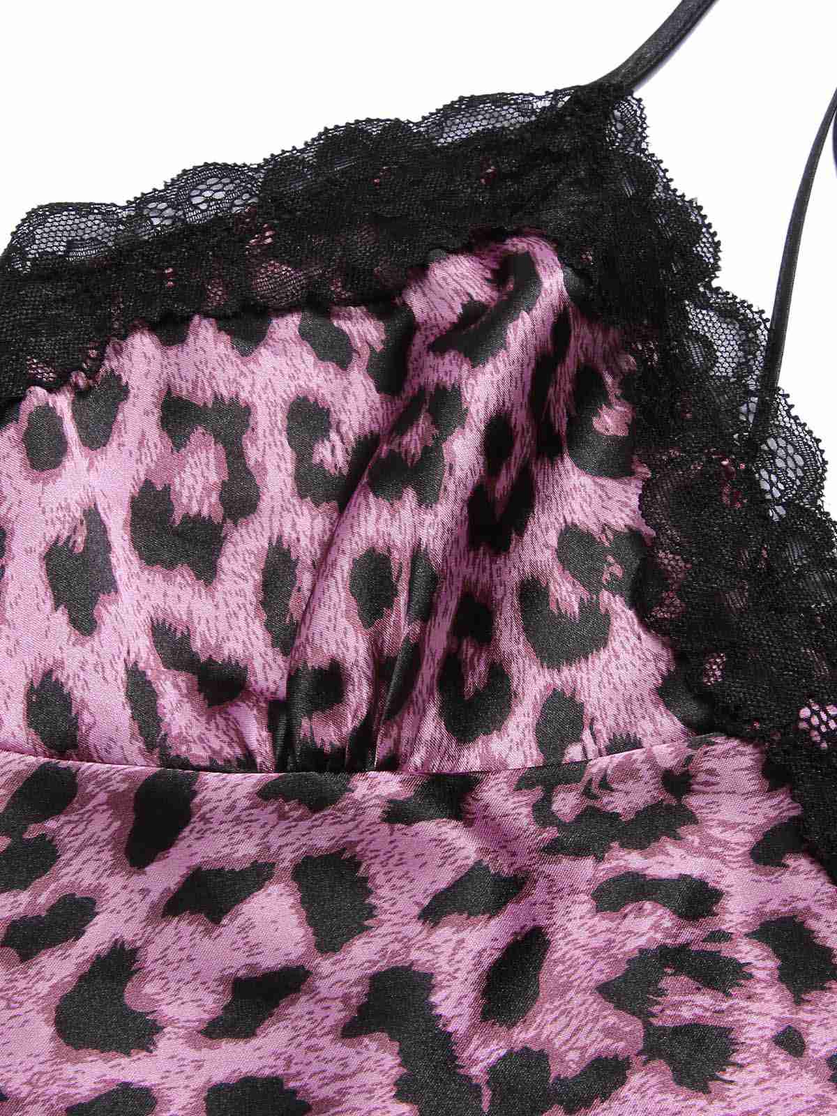 Lila 1950er Leopard Spitze Patchwork Träger Nachtwäsche - Image 4