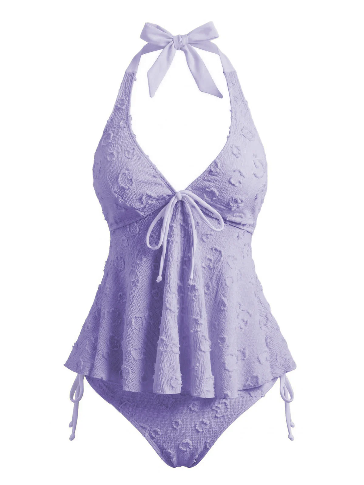 Hellgelb 1950er Strukturiert Blumen Halter Tiefer V Tankini Set - Image 24