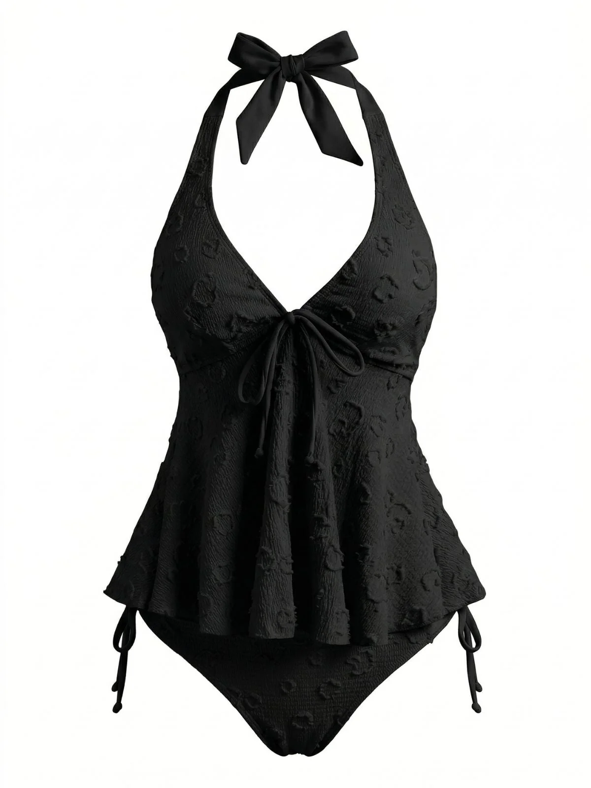 Hellgelb 1950er Strukturiert Blumen Halter Tiefer V Tankini Set - Image 9