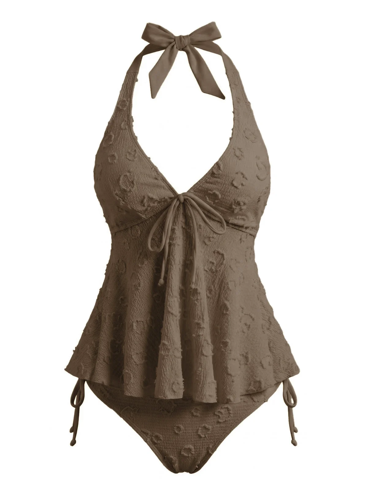 Hellgelb 1950er Strukturiert Blumen Halter Tiefer V Tankini Set - Image 20