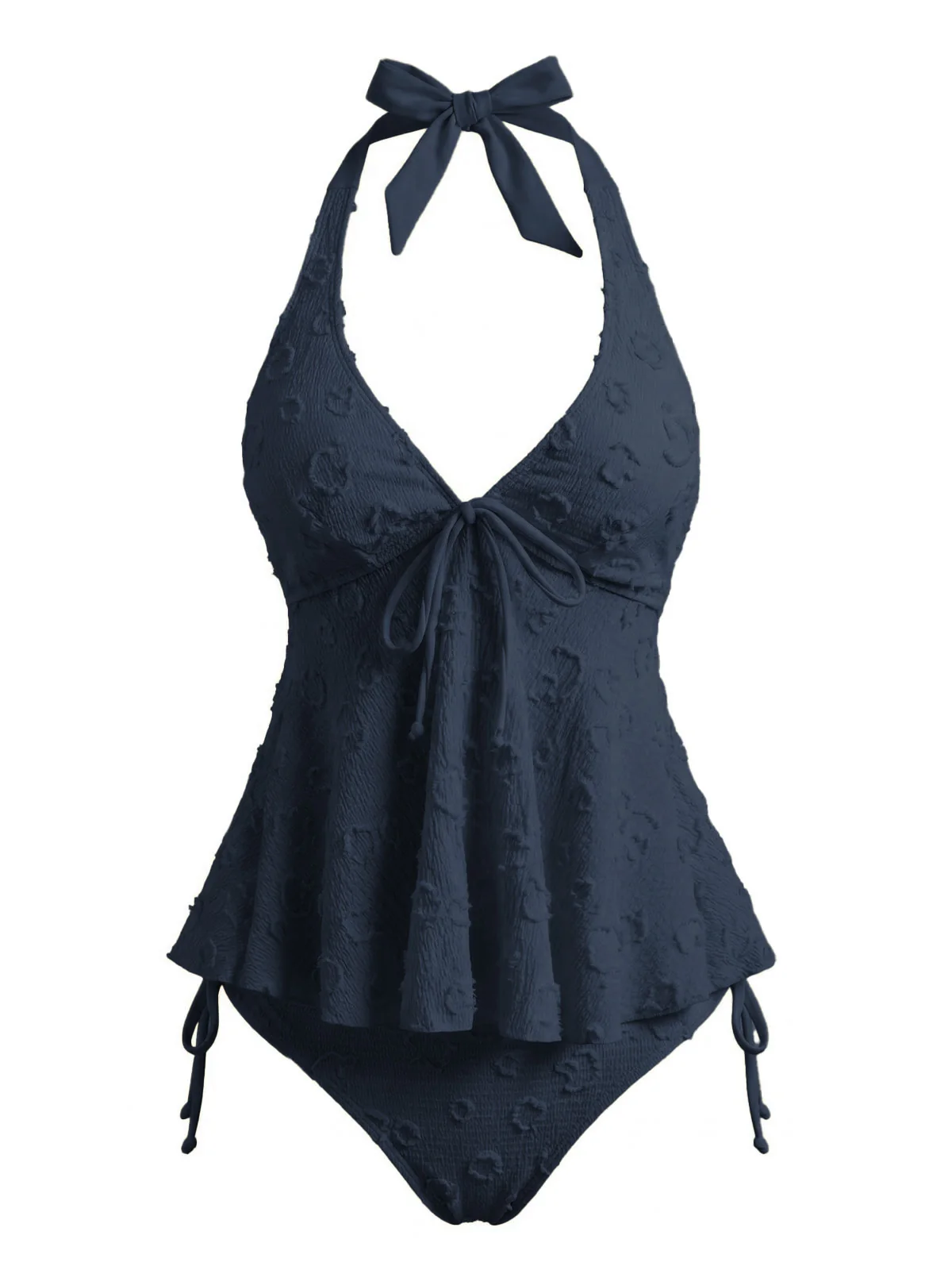 Hellgelb 1950er Strukturiert Blumen Halter Tiefer V Tankini Set - Image 22