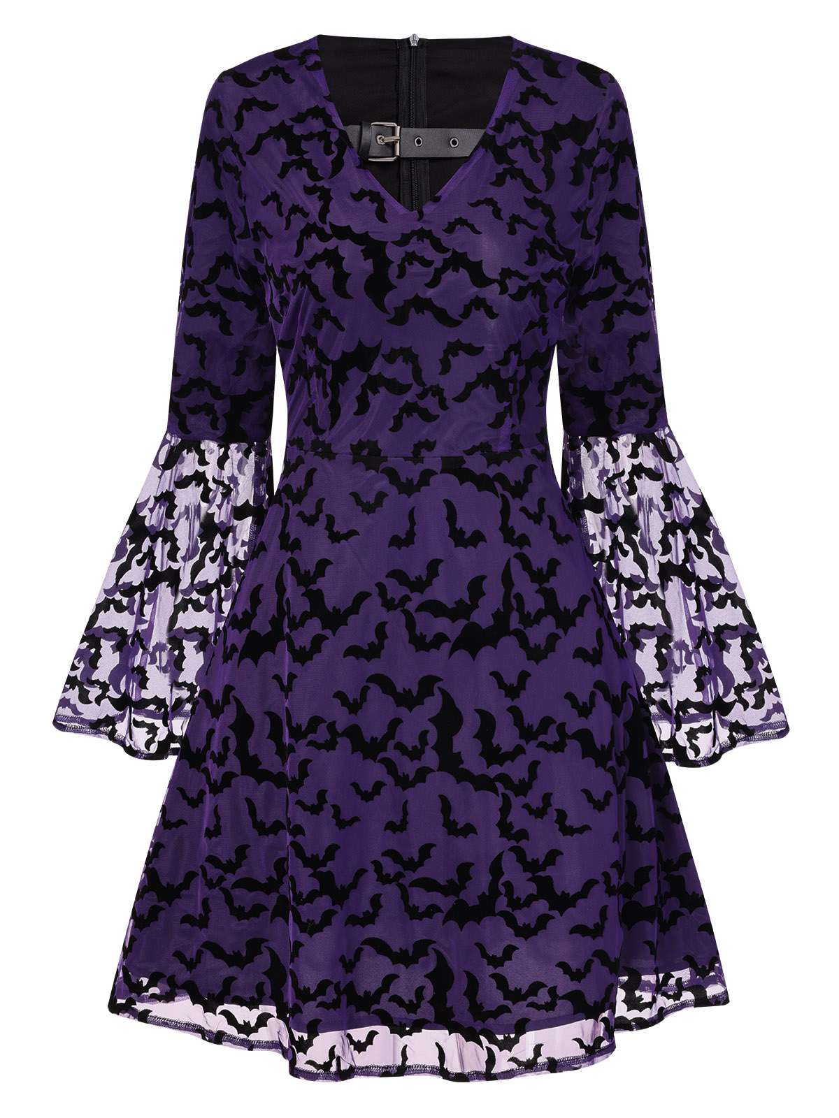 Lila 1960er Fledermäuse Masche Glockenärmel Kleid - Image 3