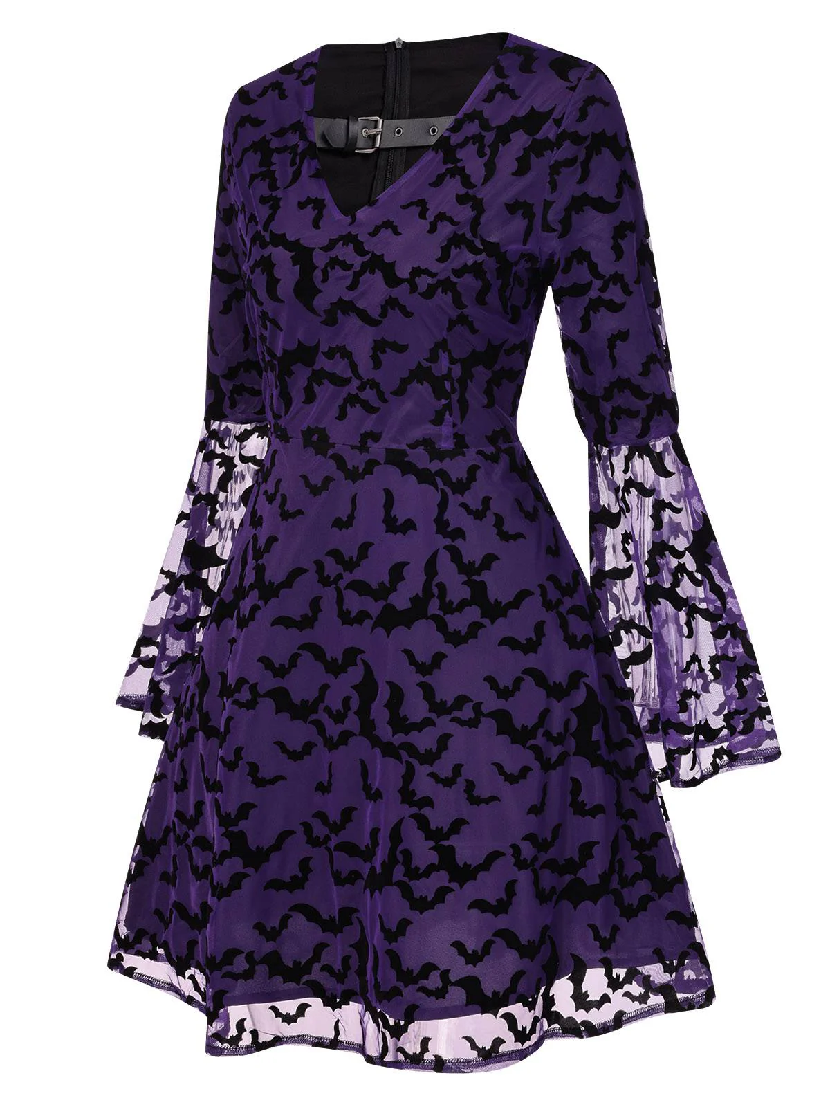 Lila 1960er Fledermäuse Masche Glockenärmel Kleid - Image 4