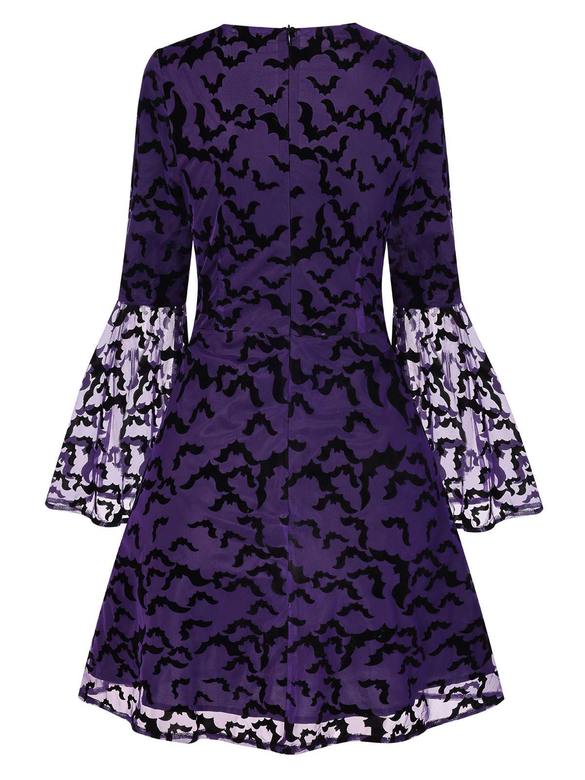 Lila 1960er Fledermäuse Masche Glockenärmel Kleid - Image 5