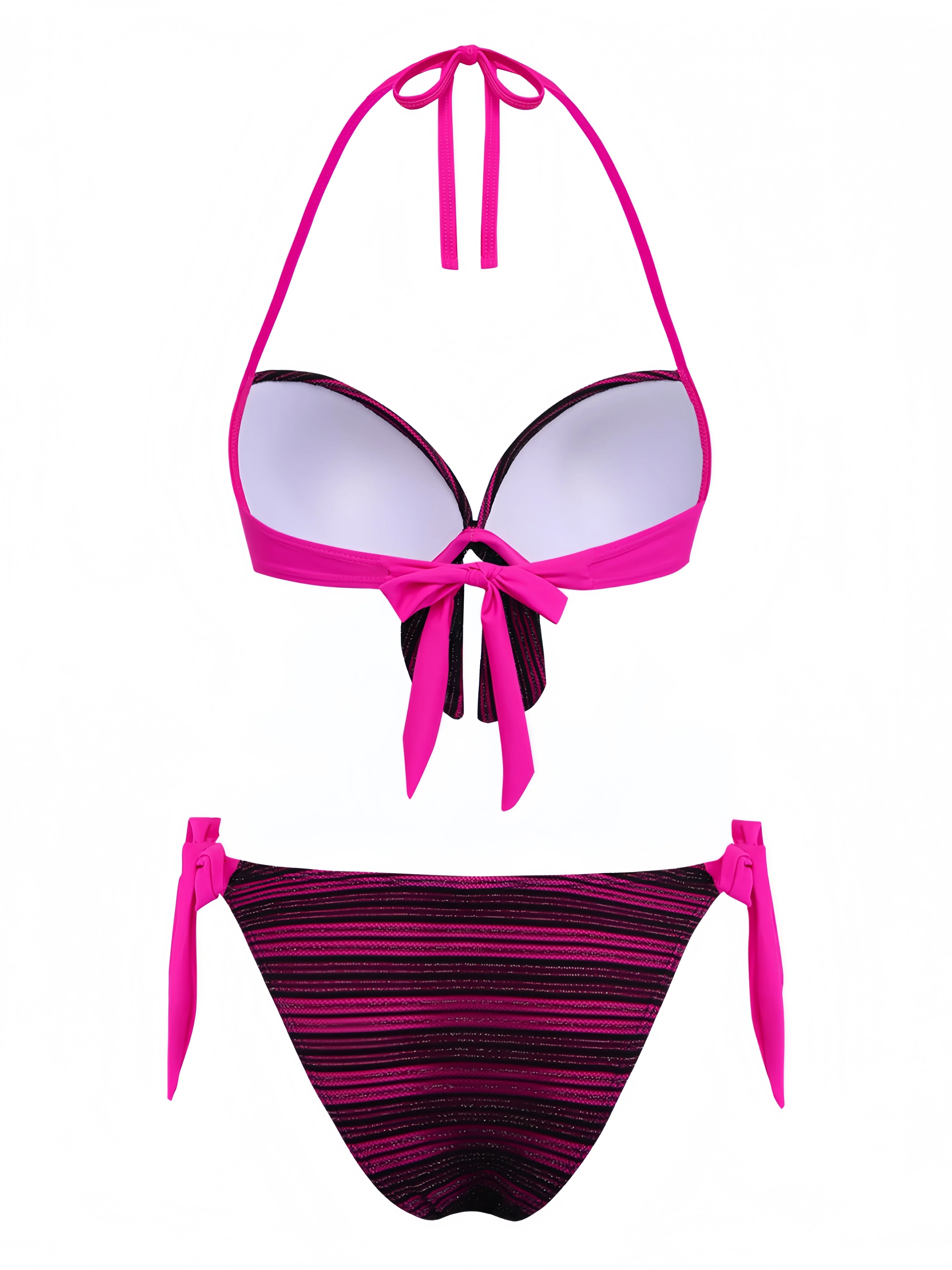 Lila 1960er Halter Streifen Schleife Bikini Set - Image 3