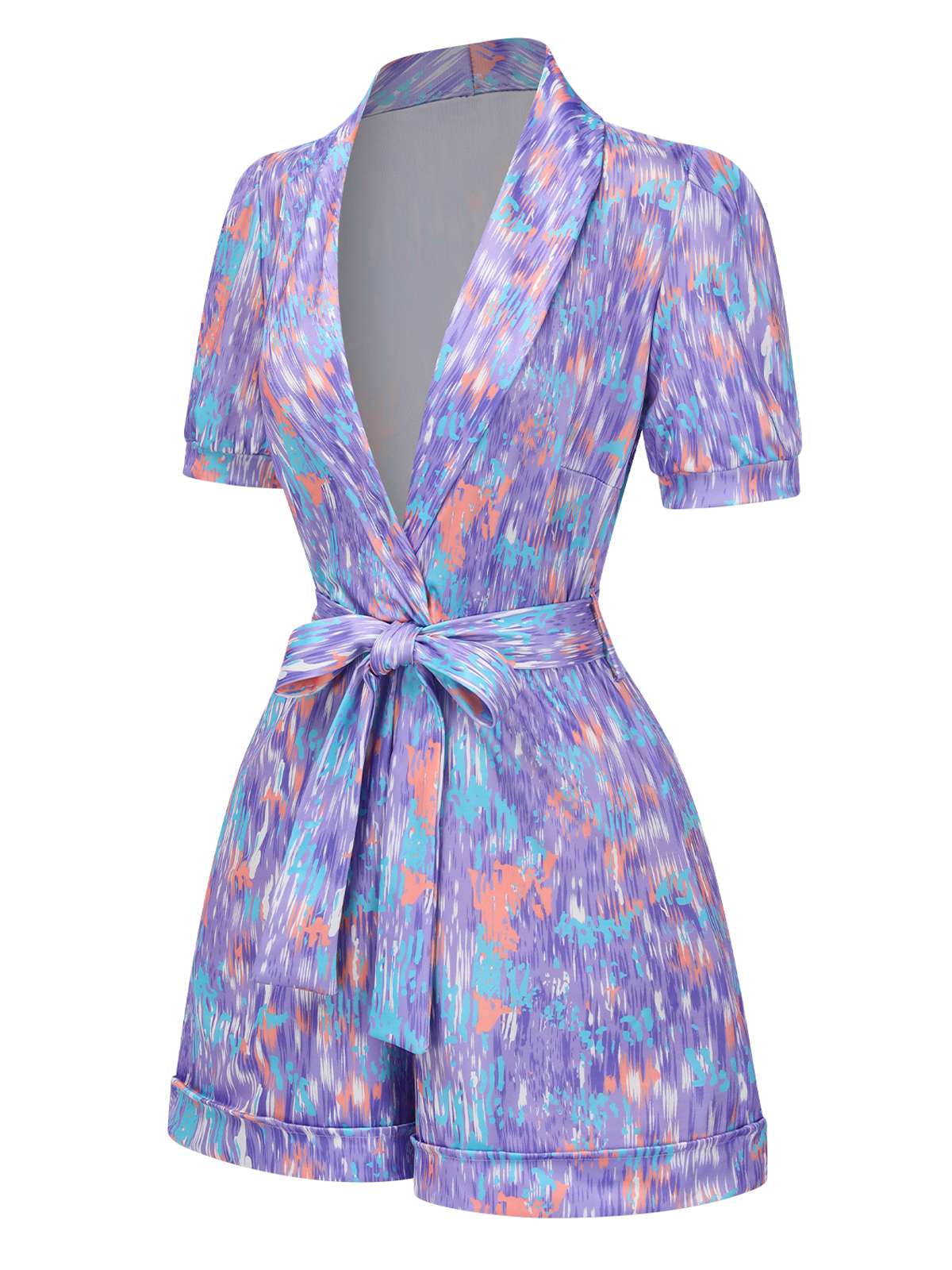 Lila 1960er Tief V-Ausschnitt Gürtel Revers Jumpsuit - Image 2