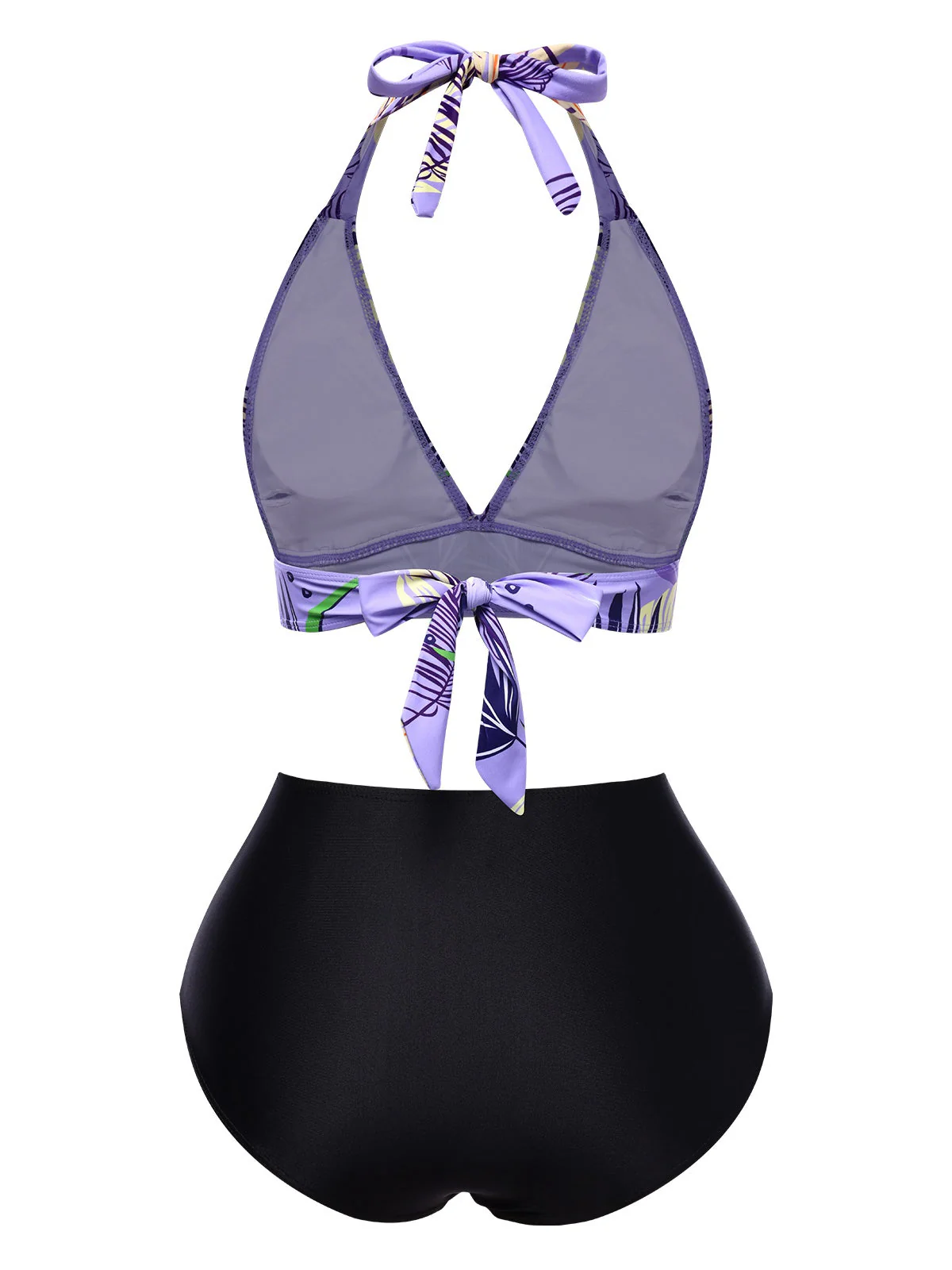 Lila 1960er Tropische Pflanze Schnürung Halter Badeanzug - Image 3