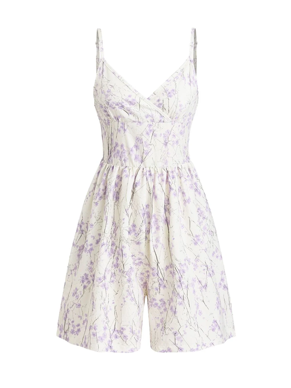Lila 1970er Blumen Druck Spaghetti Träger Romper - Image 2