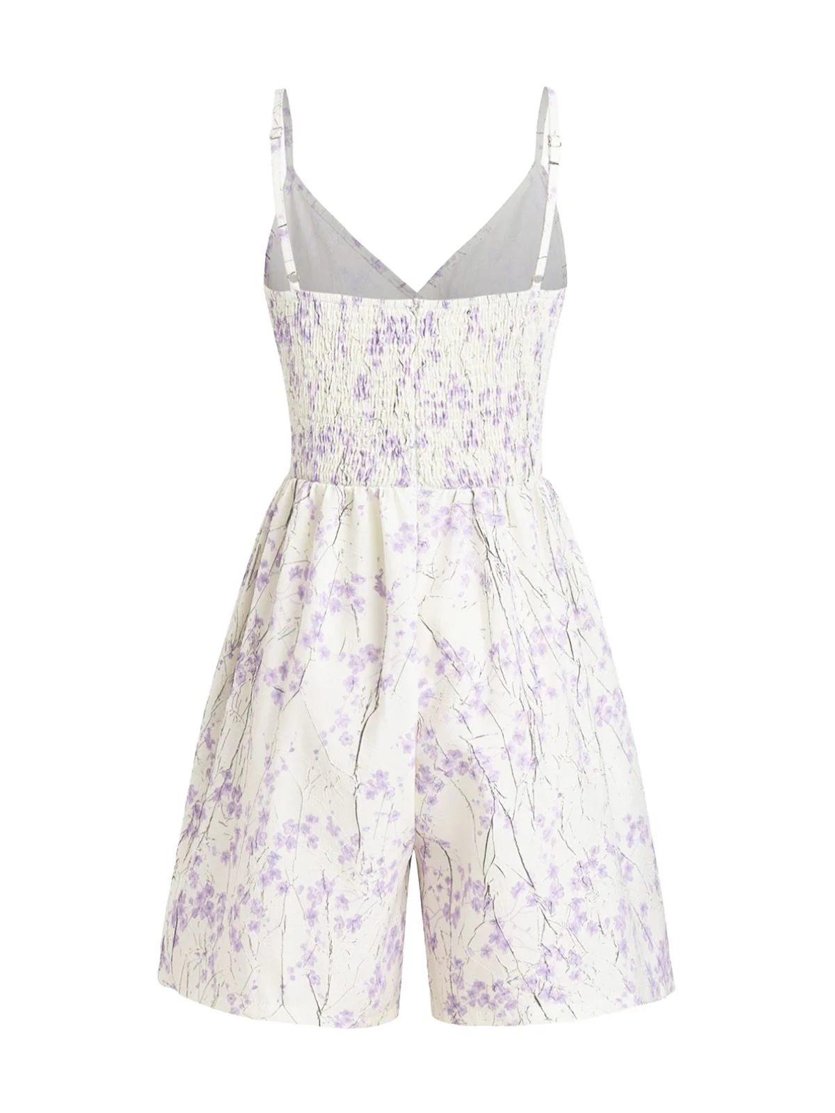 Lila 1970er Blumen Druck Spaghetti Träger Romper - Image 3
