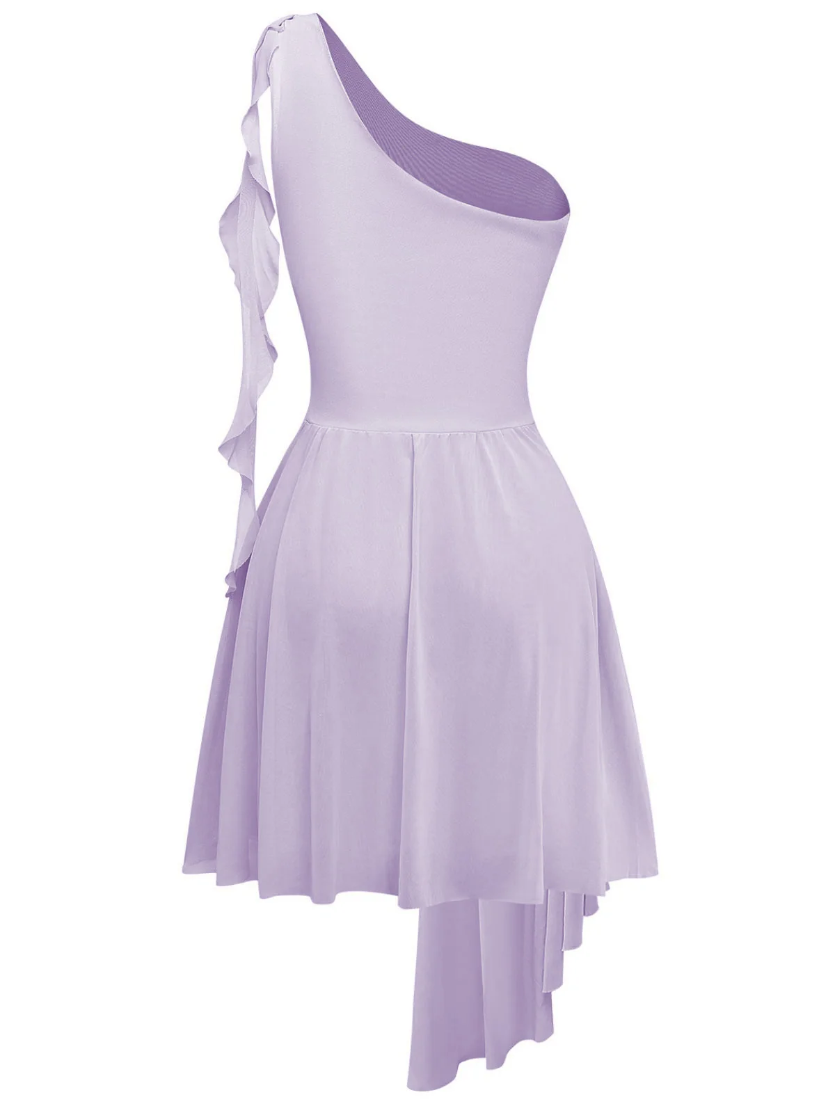 Lila 1970er Netz Eine Schulter Rüschen Asymmetrisch Kleid - Image 3