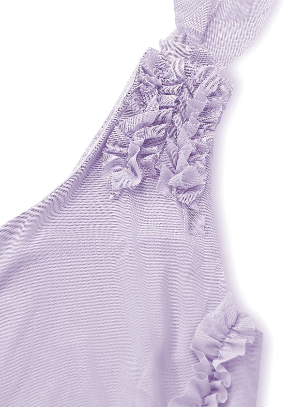 Lila 1970er Netz Eine Schulter Rüschen Asymmetrisch Kleid - Image 4