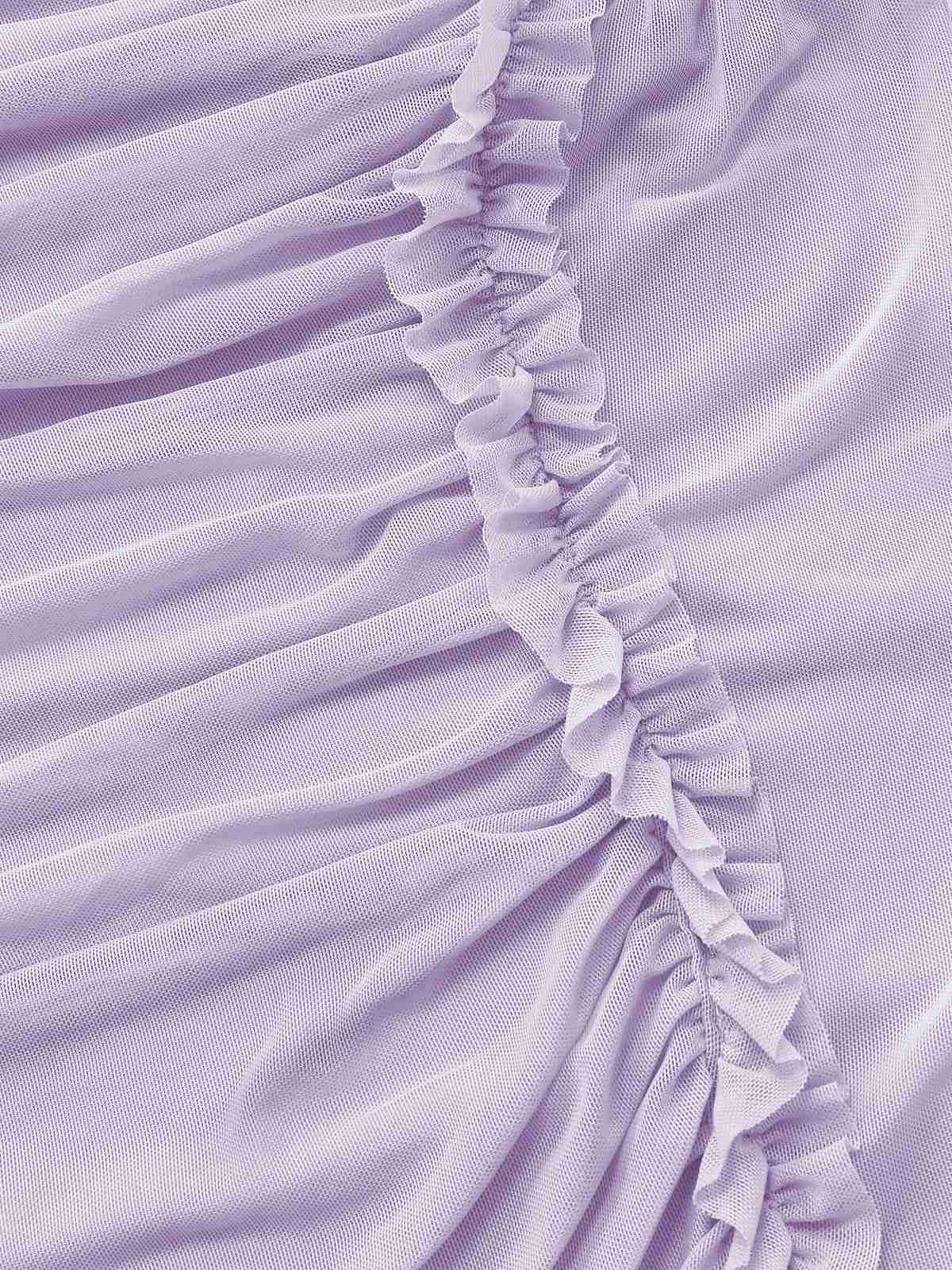 Lila 1970er Netz Eine Schulter Rüschen Asymmetrisch Kleid - Image 5