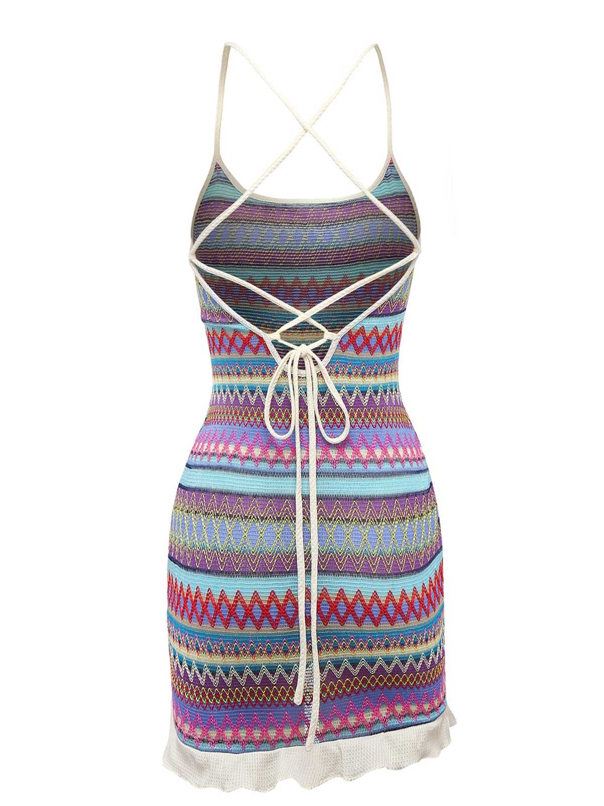 Lila 1970er Spaghetti Träger Boho Kordelzug Kleid - Image 2