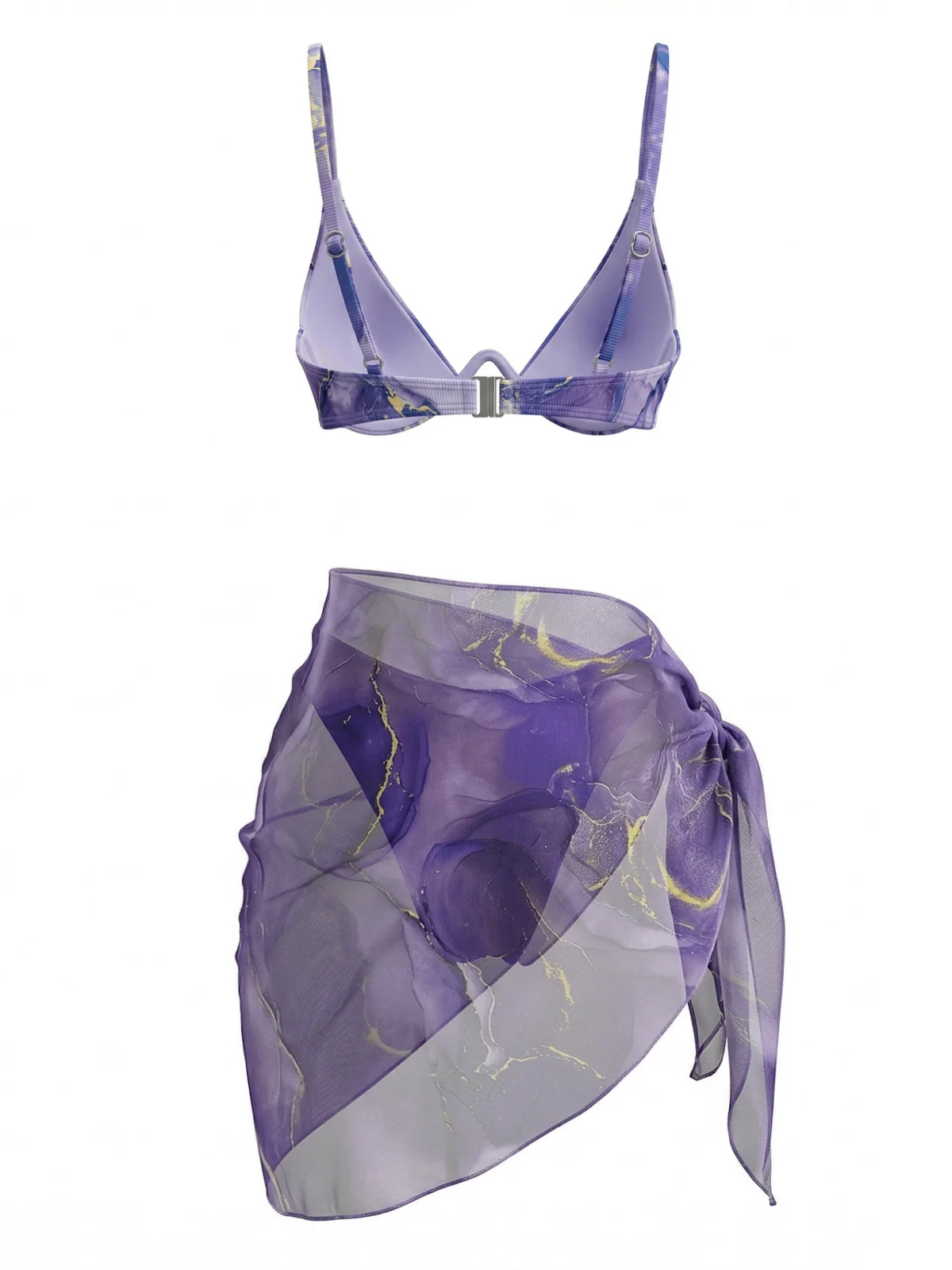 Lila 1980er Marmor-Print Triangel Bikini Set & Cover-Up - Image 4