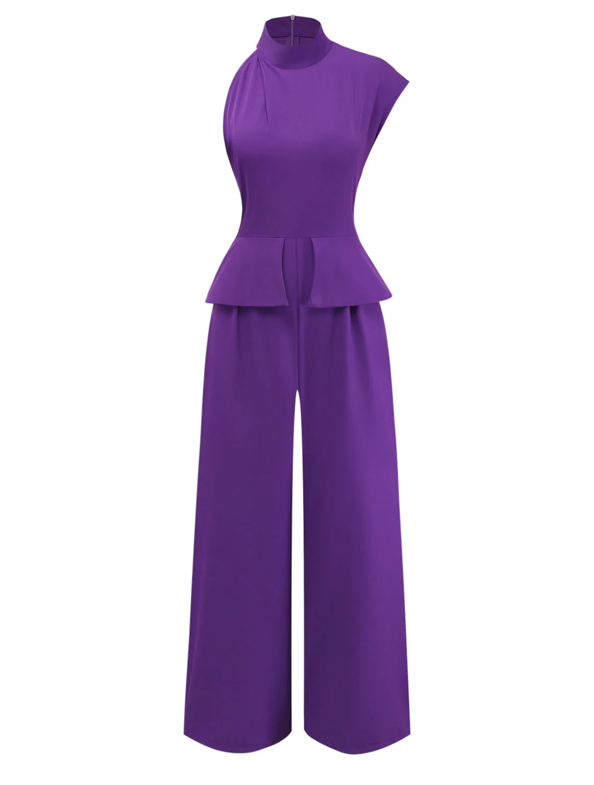 Lila 1980er Solide Unregelmäßig Ärmel Tailliert Jumpsuit - Image 2