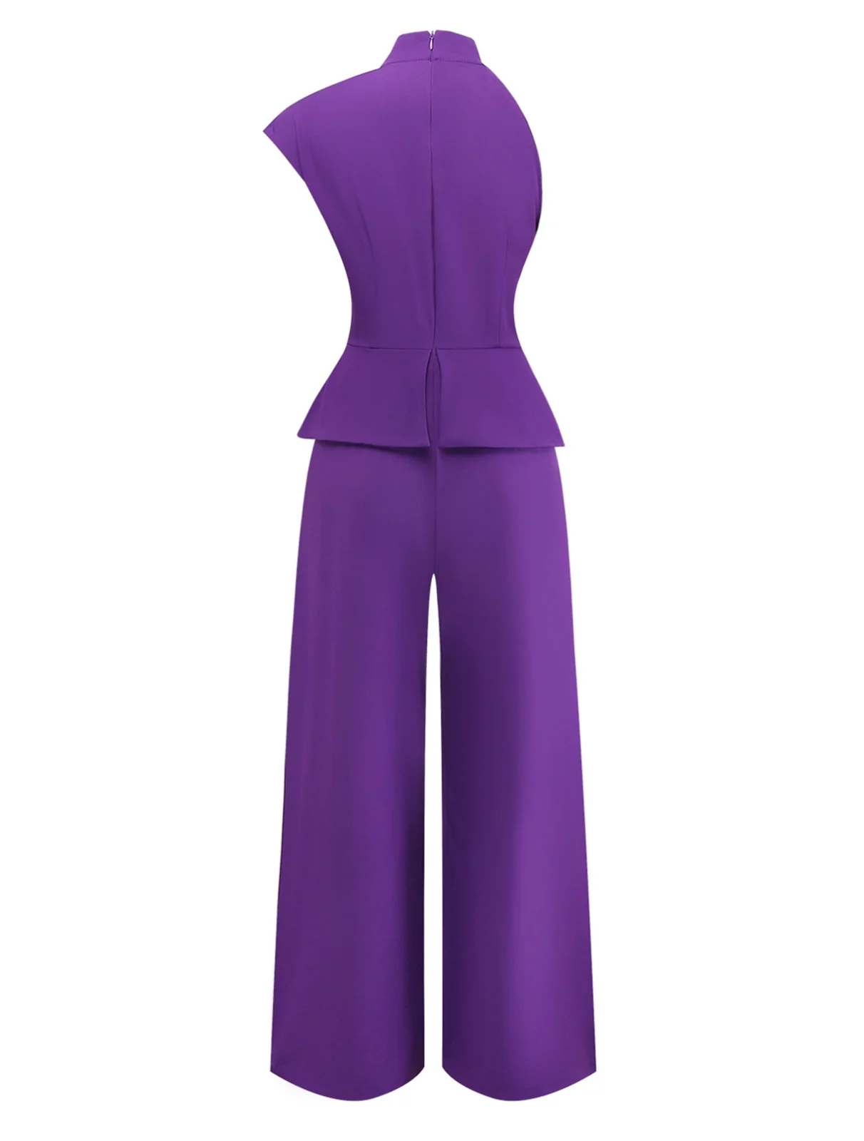 Lila 1980er Solide Unregelmäßig Ärmel Tailliert Jumpsuit - Image 3