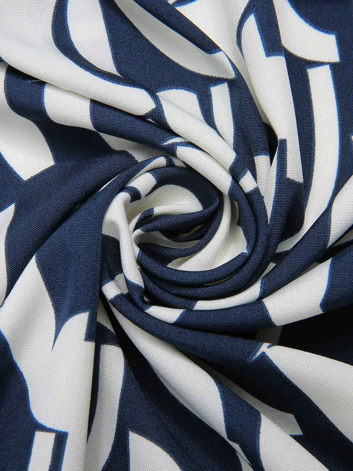 Marineblau 1930er Geometrisch Bedrucktes V-Ausschnitt Kleid - Image 7