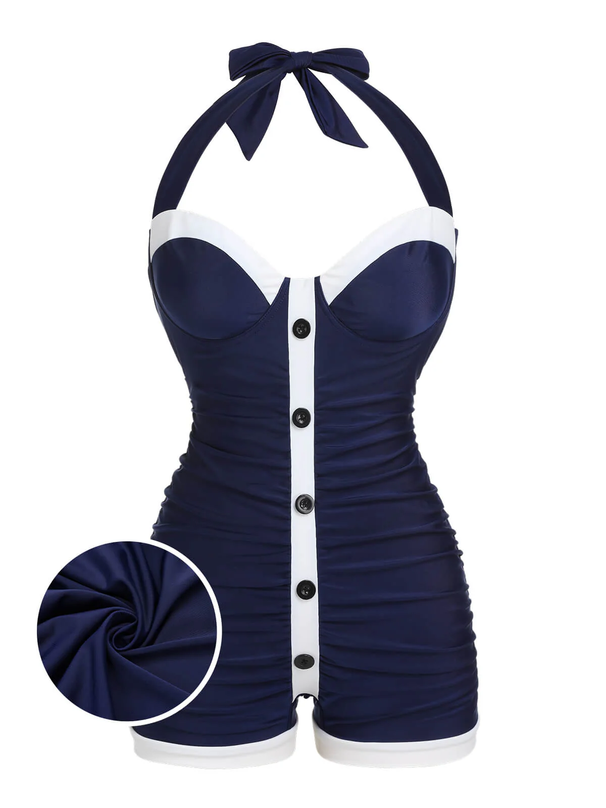 Marineblau 1950er Falten Halter Badeanzug - Image 3
