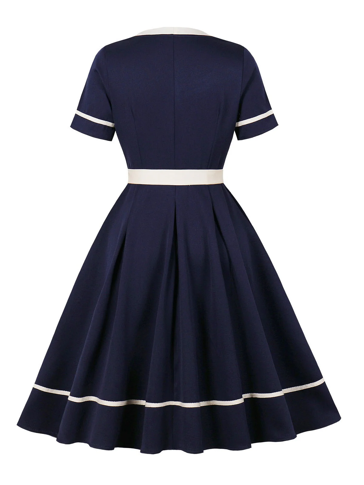 Marineblau 1950er Nautisch Quadratischer Hals Gürtel Kleid - Image 2