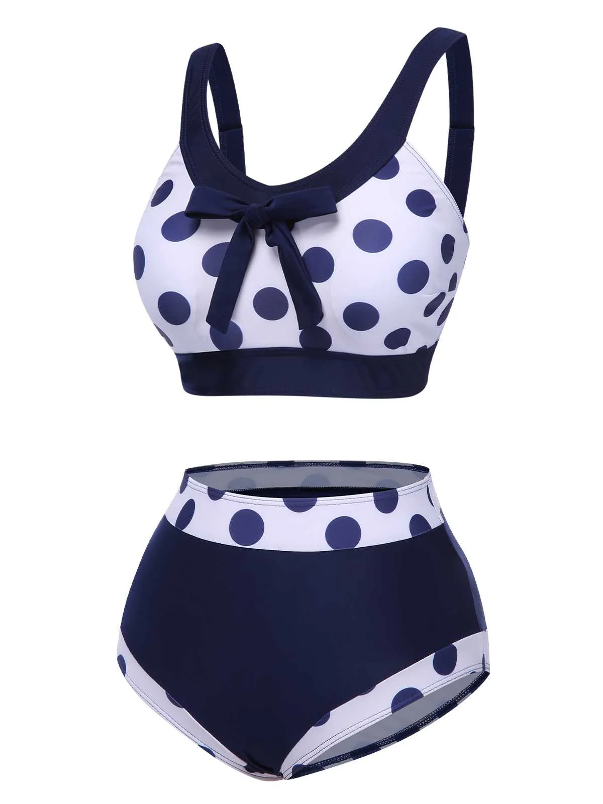 Marineblau 1950er Polka Dots Hohe-Taille Badeanzug - Image 2