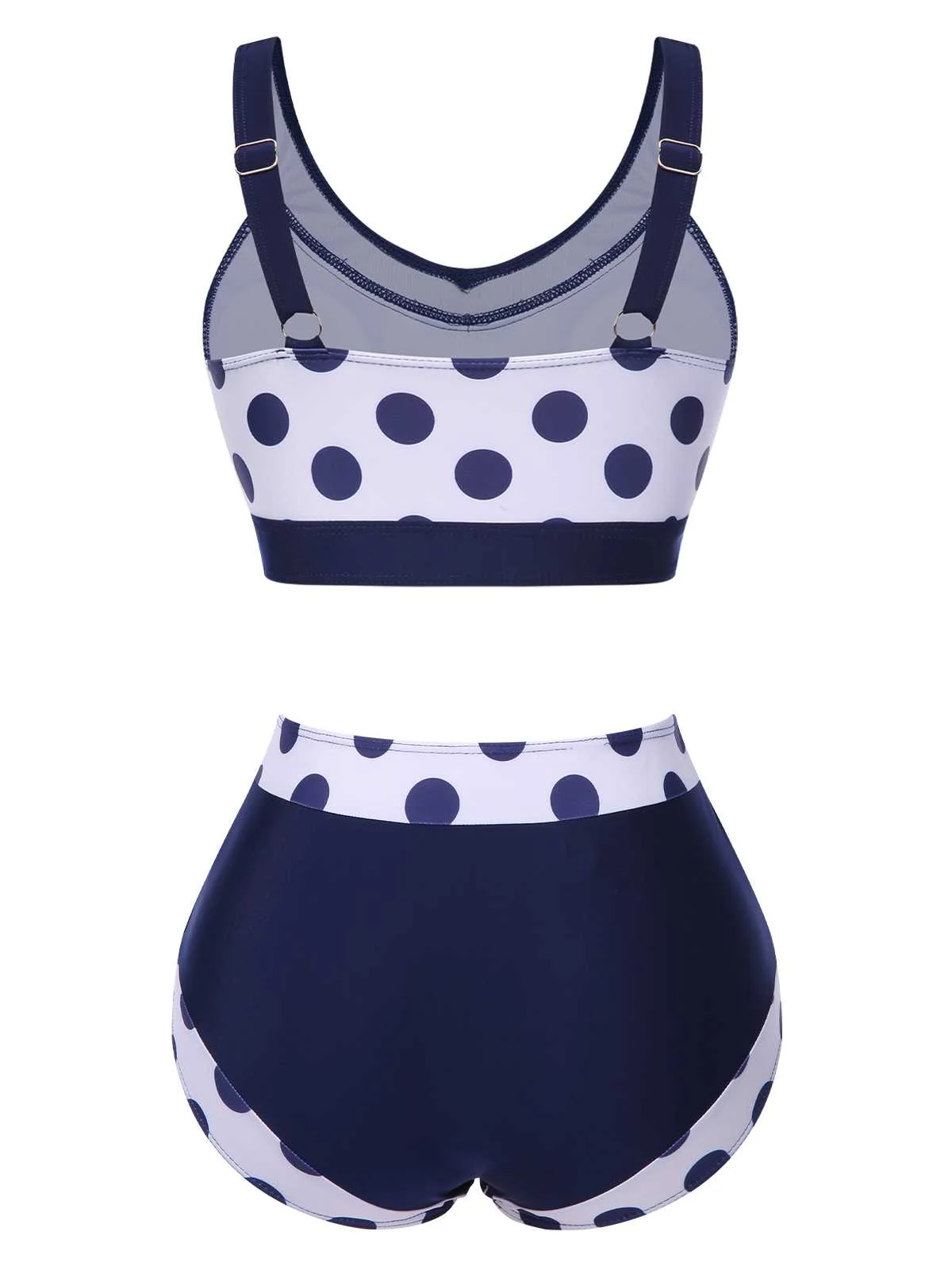 Marineblau 1950er Polka Dots Hohe-Taille Badeanzug - Image 3