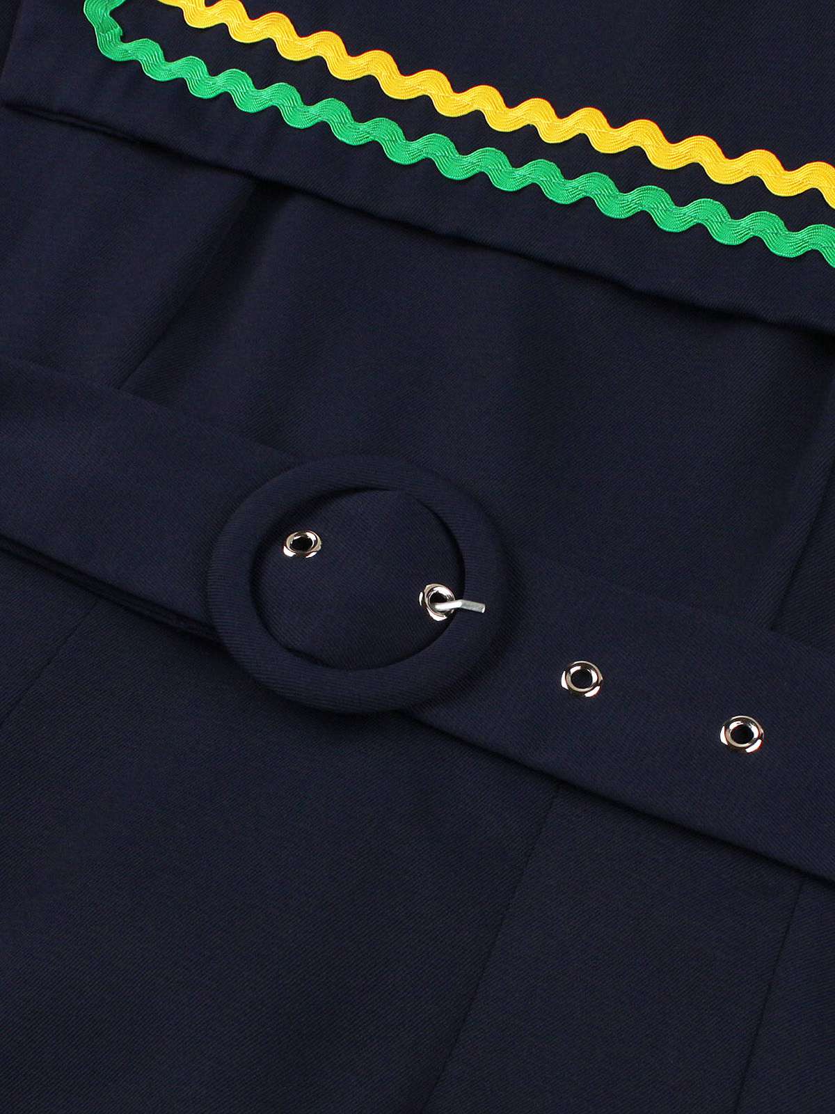 Marineblau 1950er Quadratischer Hals Wellig Streifen Ärmellos Kleid - Image 7
