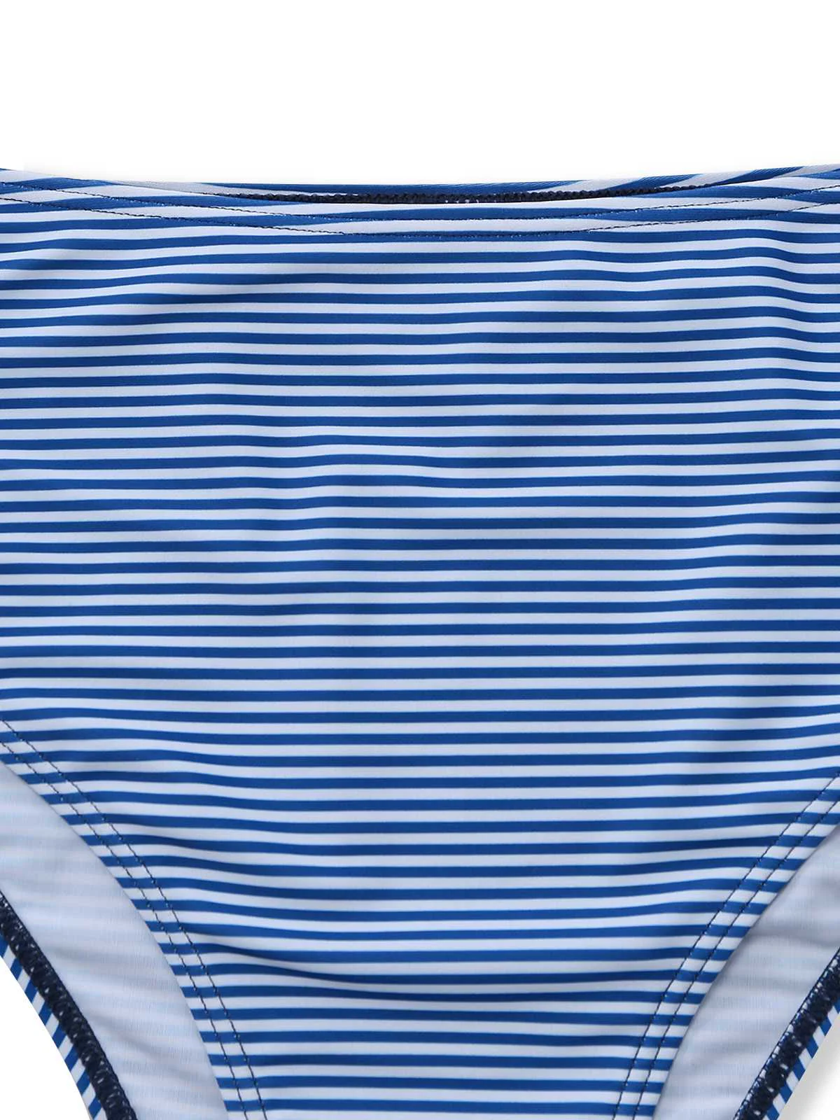 Marineblau 1950er Rüschen Gestreift Knoten-Detail Tankini-Set - Image 5